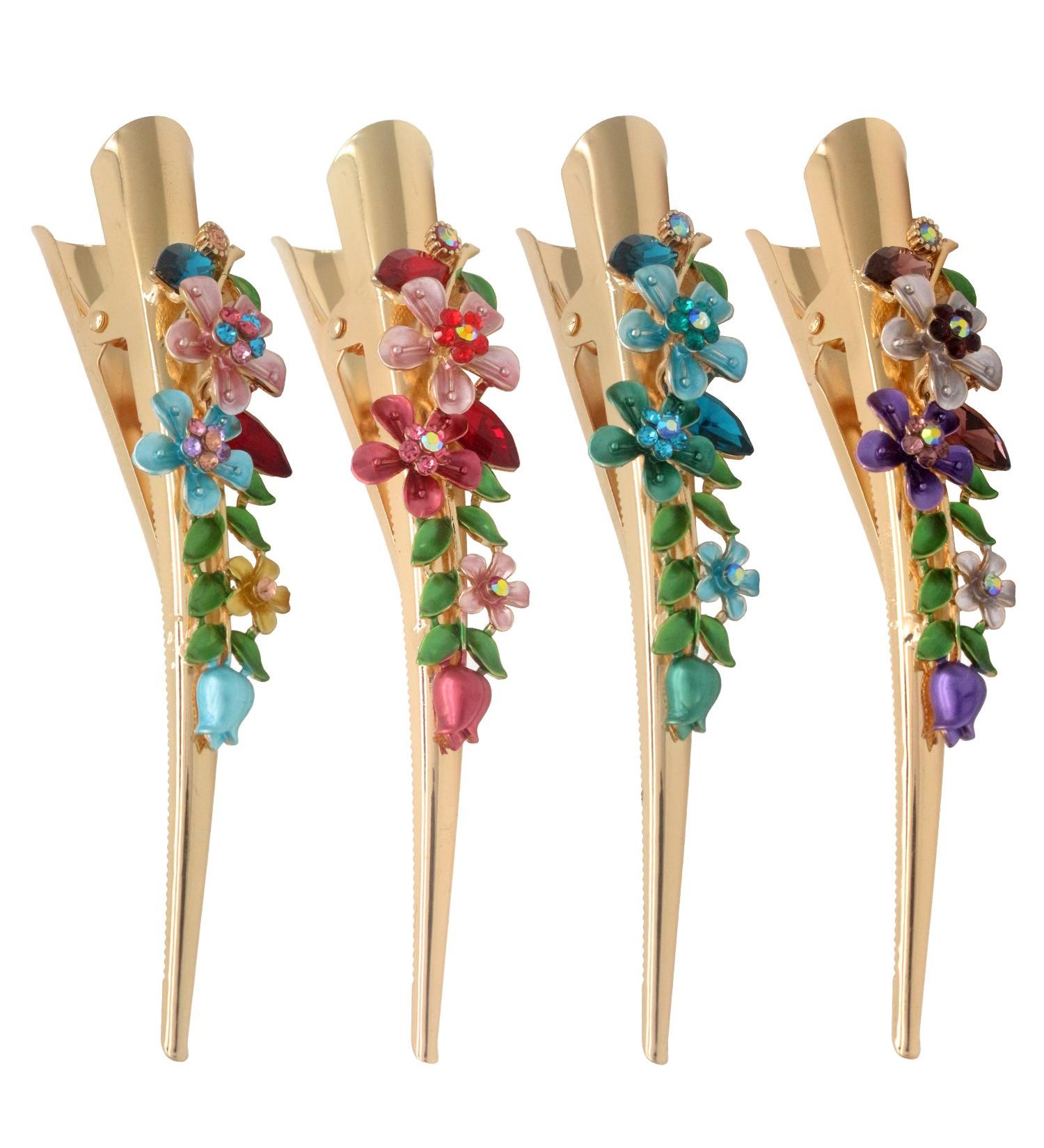 HOLLIHI Set of 4 Large Metal Alloy Alligator Sectioning Clips for Women and Girls - Pretty Strong Clamp Hair Pins Non-Slip Hair Grips Accessories for Thick Hair Gold