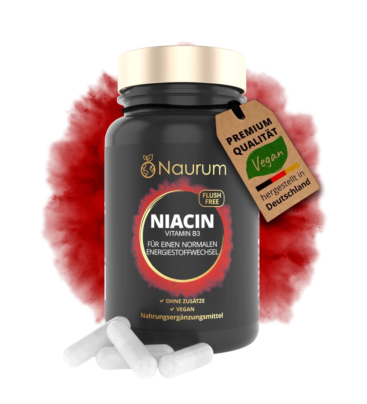 Naurum Niacin (Vitamin B3) 50mg - High-Dose Inositol Hexanicotinate - 60 Vegan Capsules - Flush-Free No Additives - Made in Germany - 2-Month Supply - Buy Online on GoSupps.com