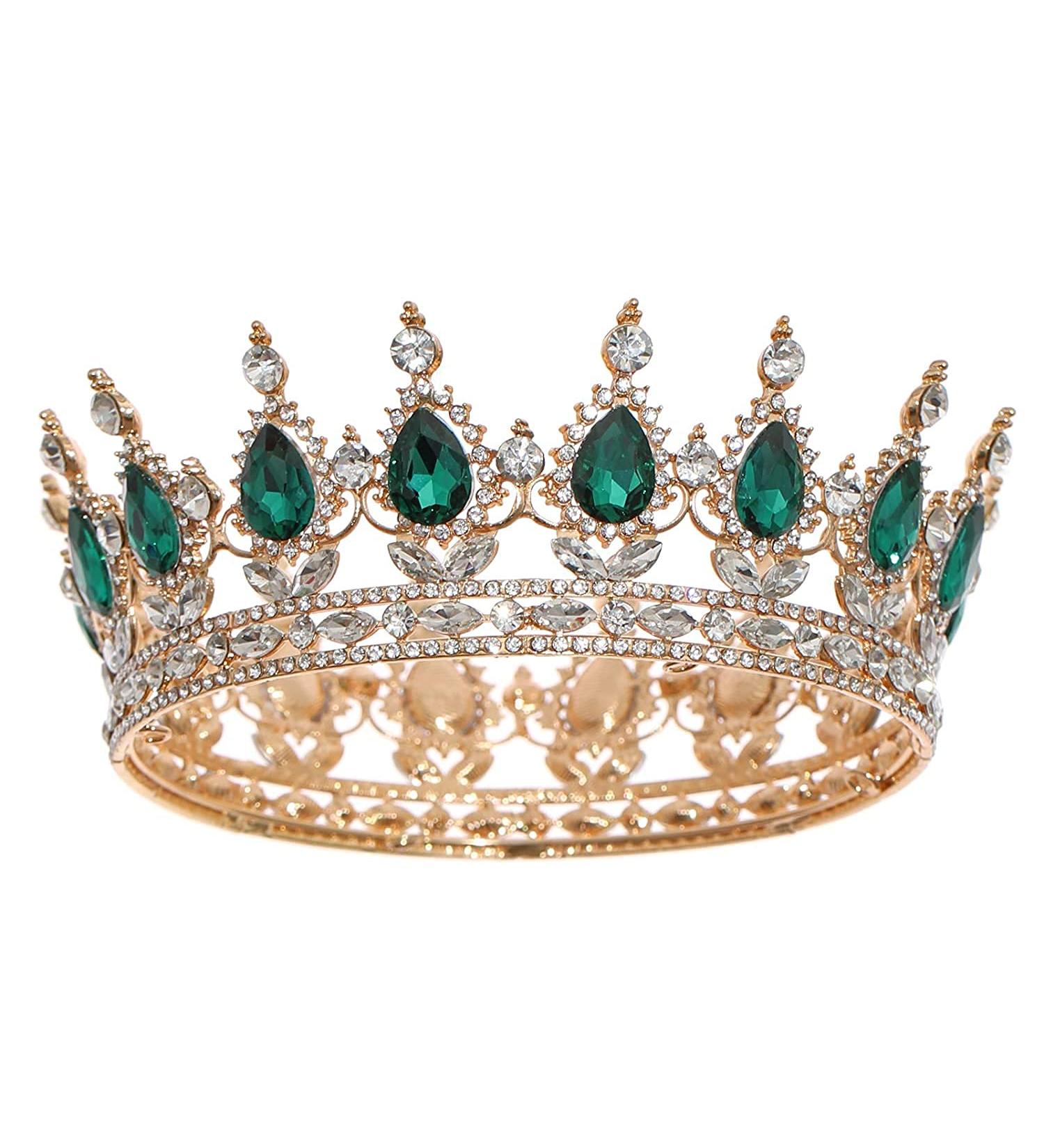 Yovic Baroque Wedding Crown Rhinestone Bridal Tiara - Gold+Green - Buy Online on GoSupps.com