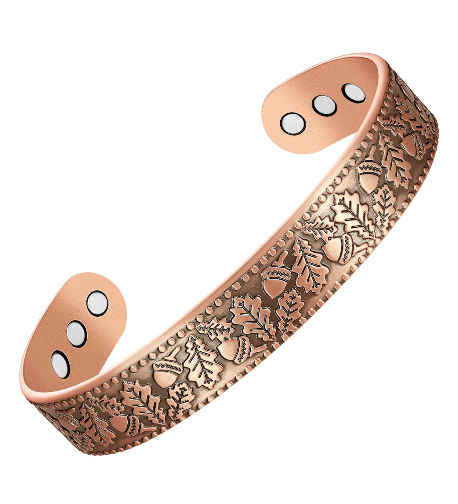 Jeracol Oak Tree Design Copper Magnetic Bracelet Cuff with 12 Powerful Magnets - Unisex Copper Bracelet for Pain Relief - Gift Box Included - Buy Online on GoSupps.com