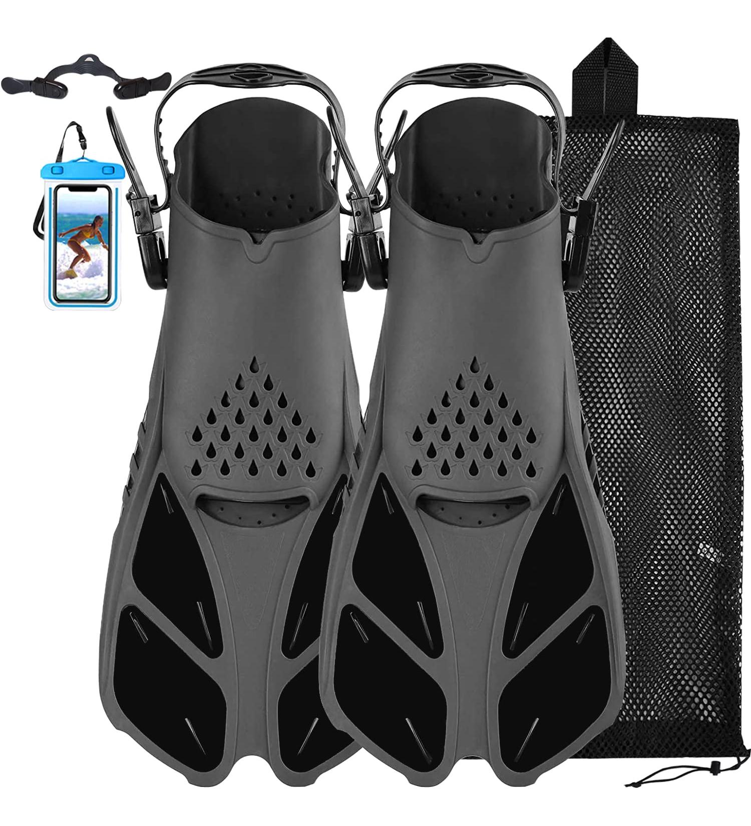 Happyouth Swim Fins - Snorkel Fins for Swimming and Diving - Adjustable Black L/XL (Adult US Size 9-13) - Buy Online on GoSupps.com