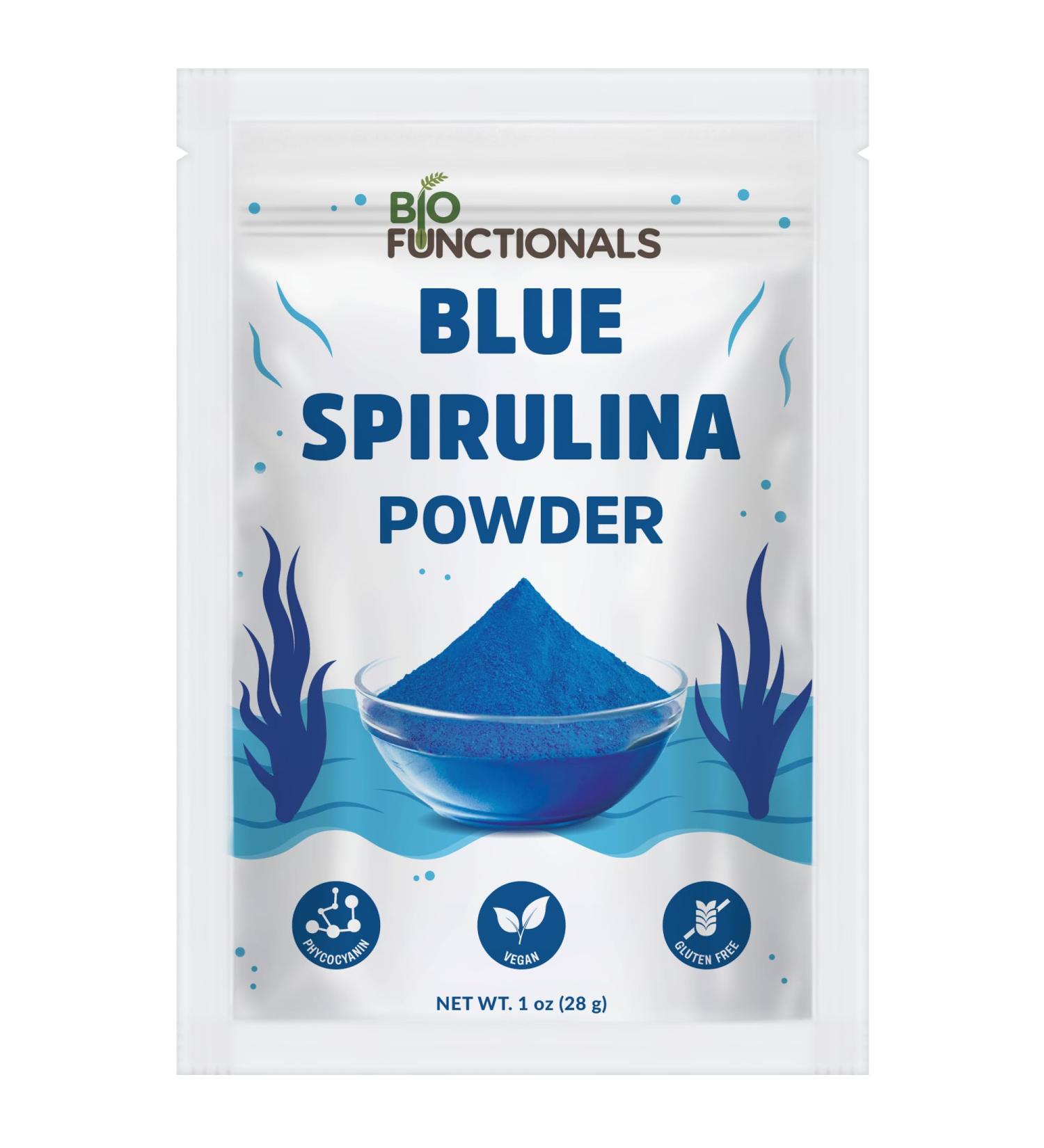 Biofunctionals Blue Spirulina Powder 1 oz Espirulina Natural Blue Food Coloring Phycocyanin Extract Vegan Superfood Perfect for Smoothie Baking Energy Bar - Buy Online on GoSupps.com