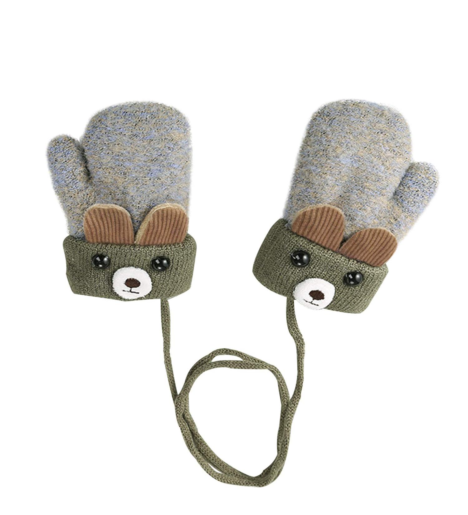 iEasey Baby Toddler Winter Mittens - Cute Bear Design | Cold Weather Fleece Gloves for Boys & Girls 0-3 Years | Ski Snow Insulated Gloves with String | Gift Idea - Grey - Buy Online on GoSupps.com