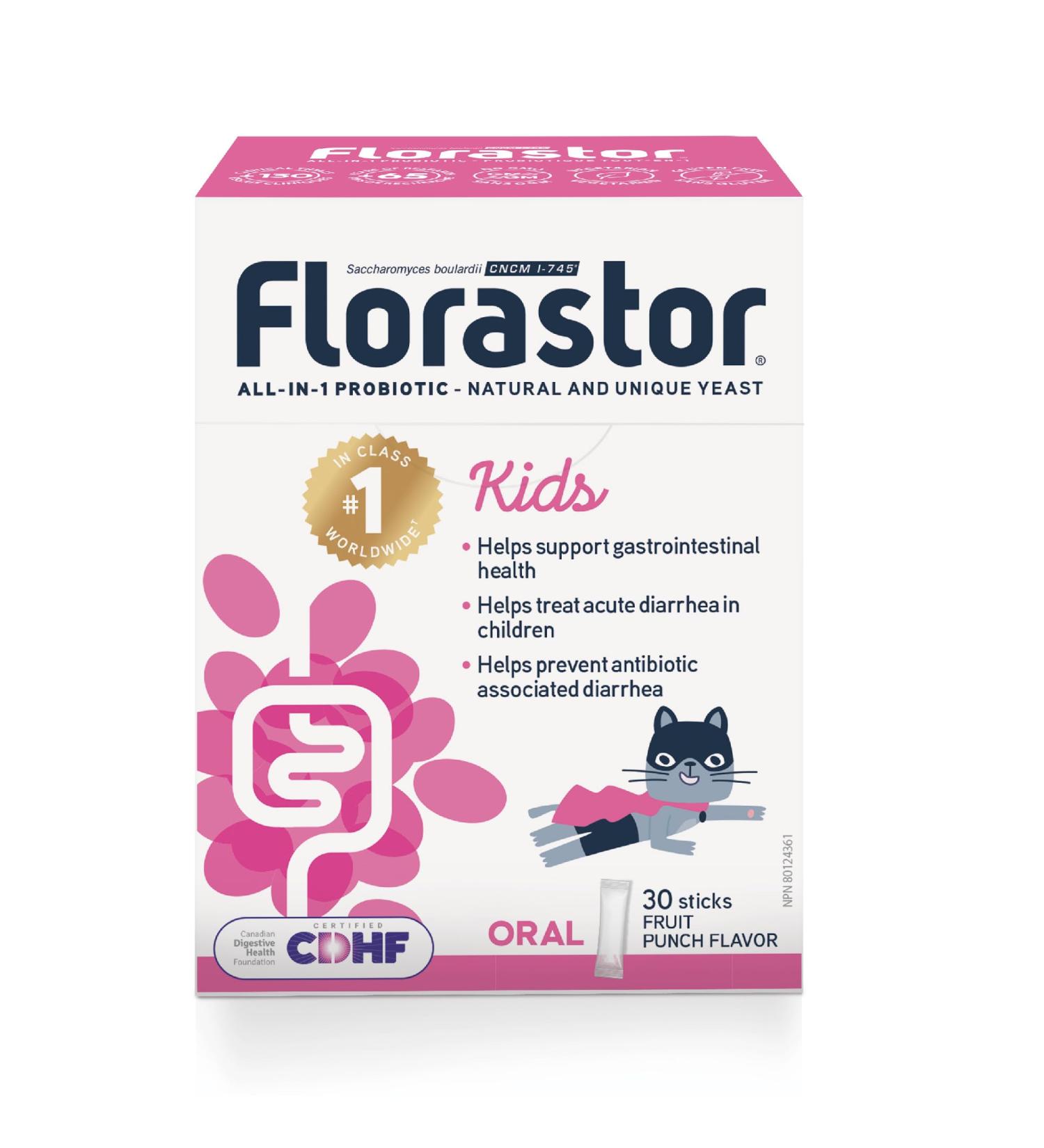 Florastor Kids - Saccharomyces Boulardii CNCM I-745 - Daily All in One Probiotic - Supports Gut Health & Immune System -The #1 Probiotic in class Wordlwide - For Kids - Fruit punch Flavor - 30 sticks - Buy Online on GoSupps.com