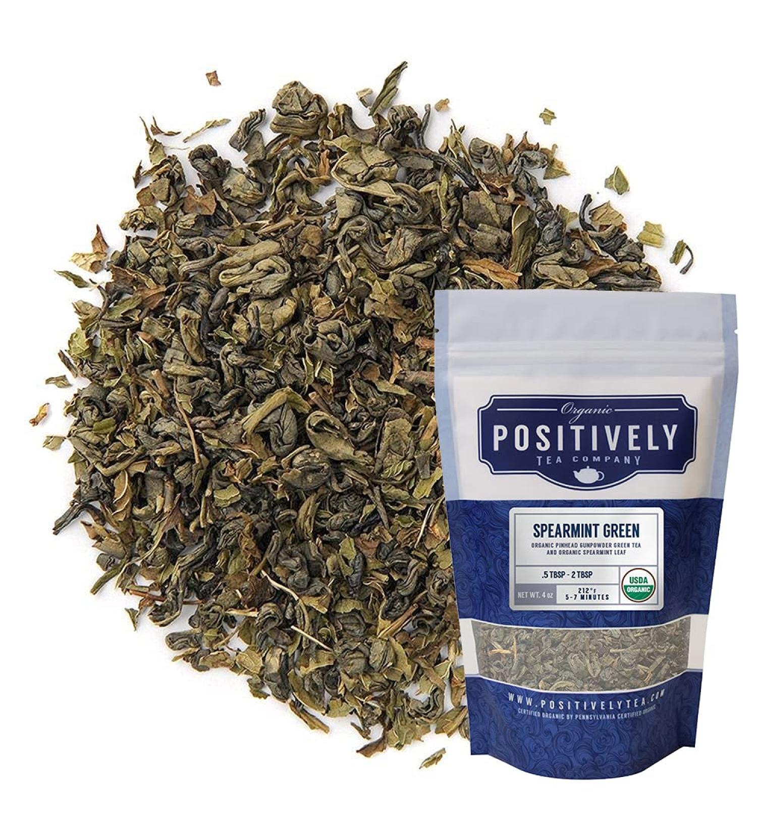 Organic Spearmint Green Tea Loose Leaf - 4 Ounce Pack | Positively Tea Company - Buy Online on GoSupps.com