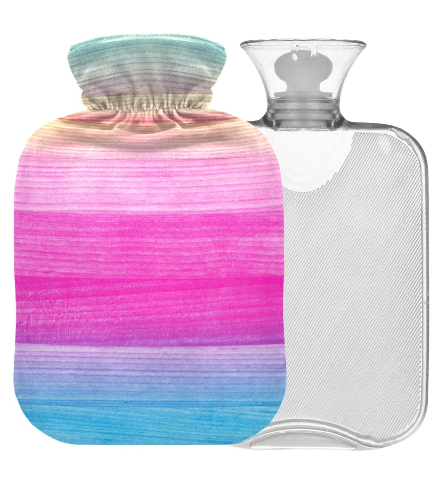 NAANLE 2L Blue Pink Wood Heat Bottle - Transparent Hot Water Bottle with Cover for Bed Hand & Feet Warmer Pain Relief & Heat Therapy - Buy Online on GoSupps.com