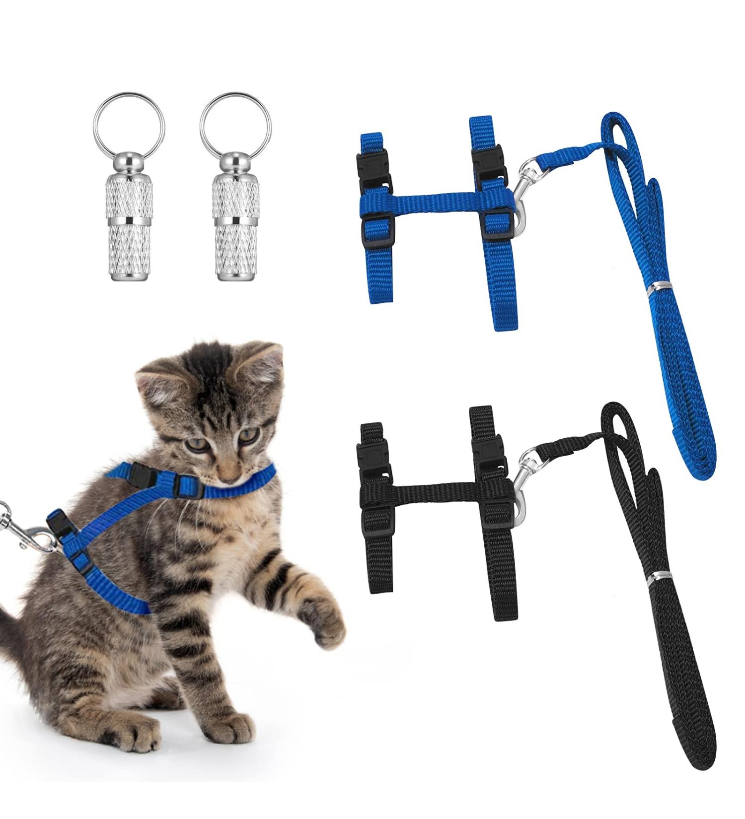 Adjustable Cat Harness and Leash Set - 2 Pieces of Nylon Vest with Safe Outbreak Features Ideal for Small Cats and Rabbits - Includes Pet Dishes - Buy Online on GoSupps.com