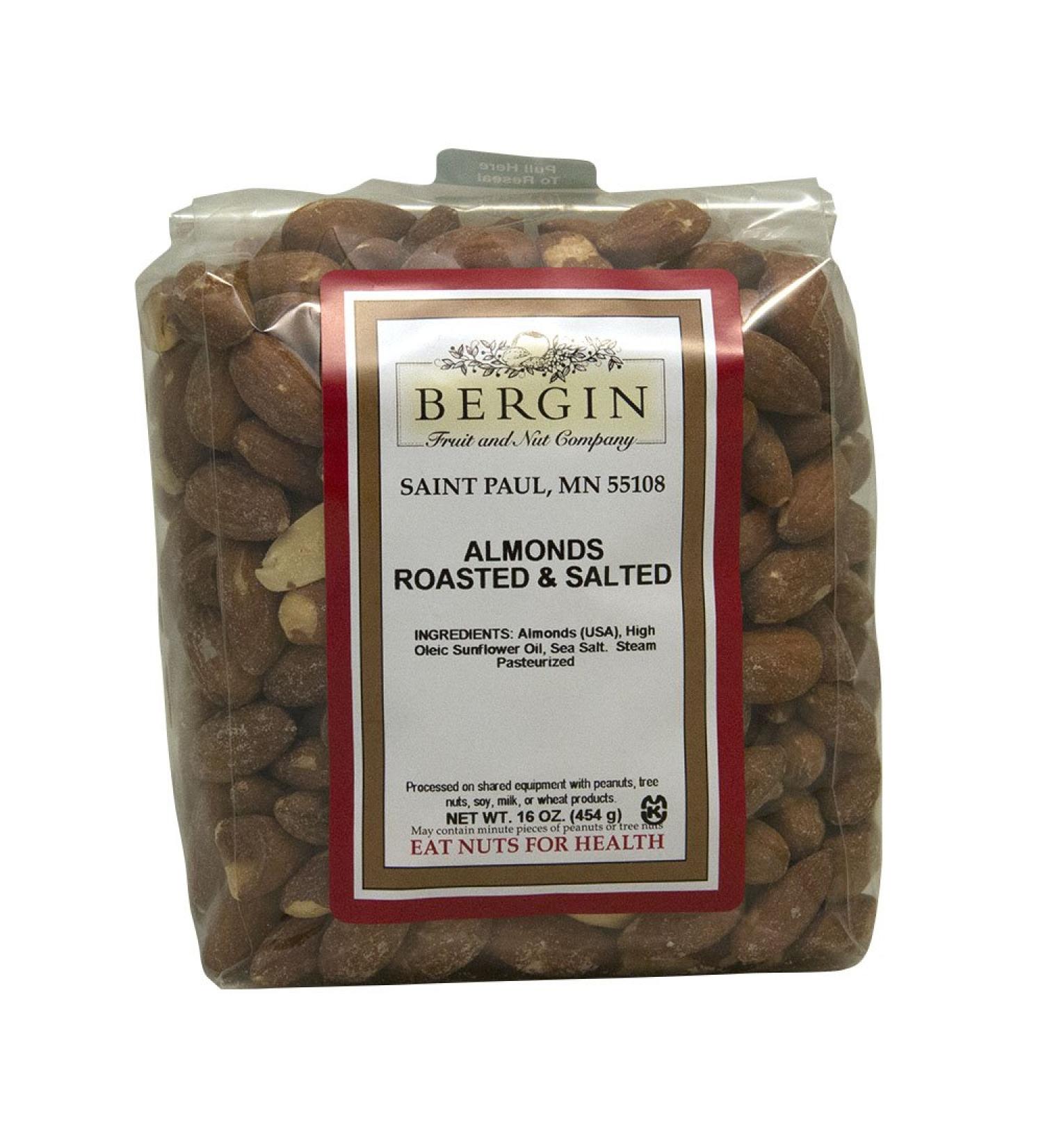 Bergin Roasted & Salted Almonds - 16 oz (454 g) - Premium Nut Snack - Buy Online on GoSupps.com