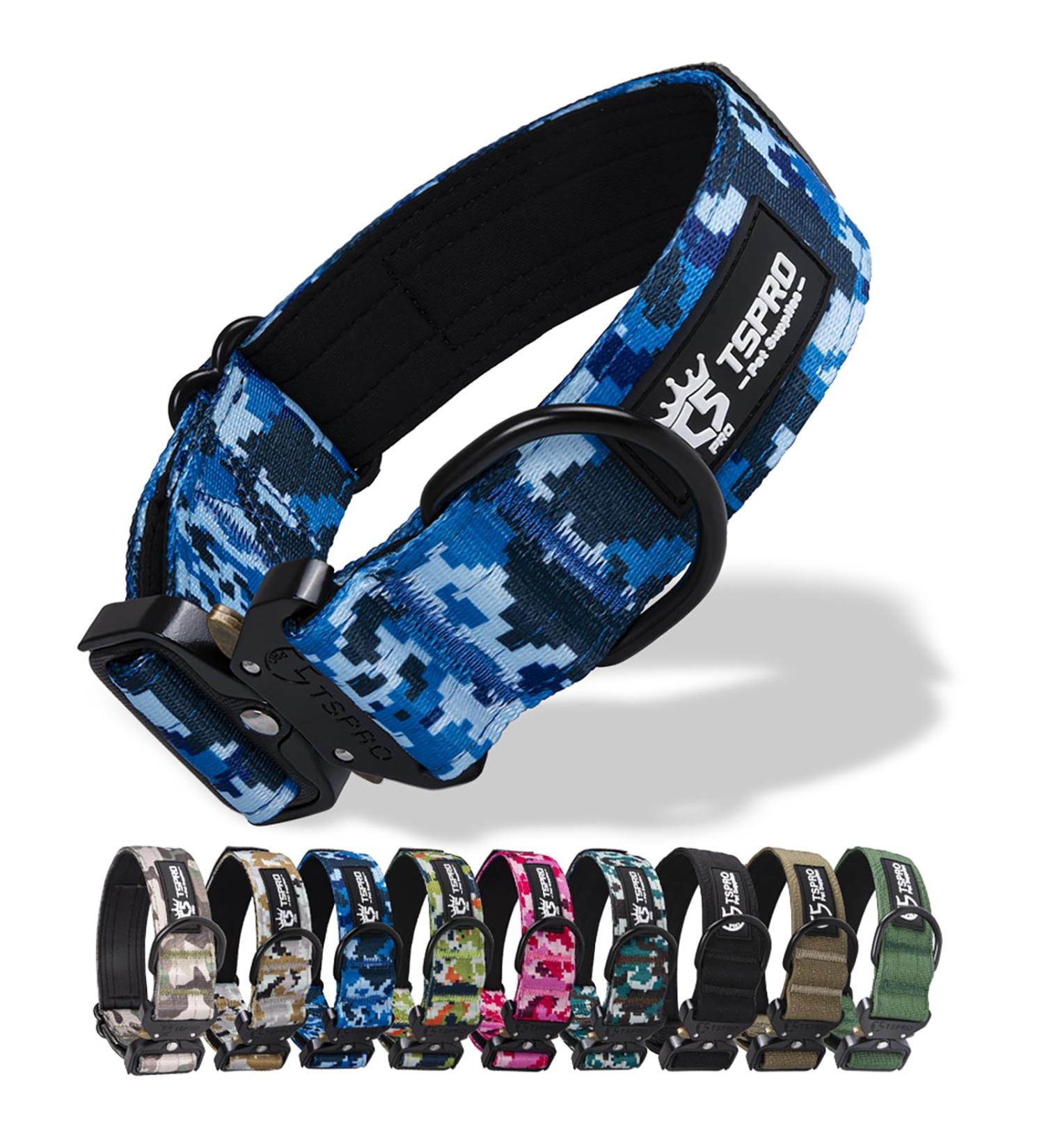 Shop Tspro Premium Camo Dog Collar - Adjustable Thick Durable with Quick Lock Metal Buckle for Small to Large Dogs | Camo Blue Size L (42.5cm-65cm) - Buy Online on GoSupps.com