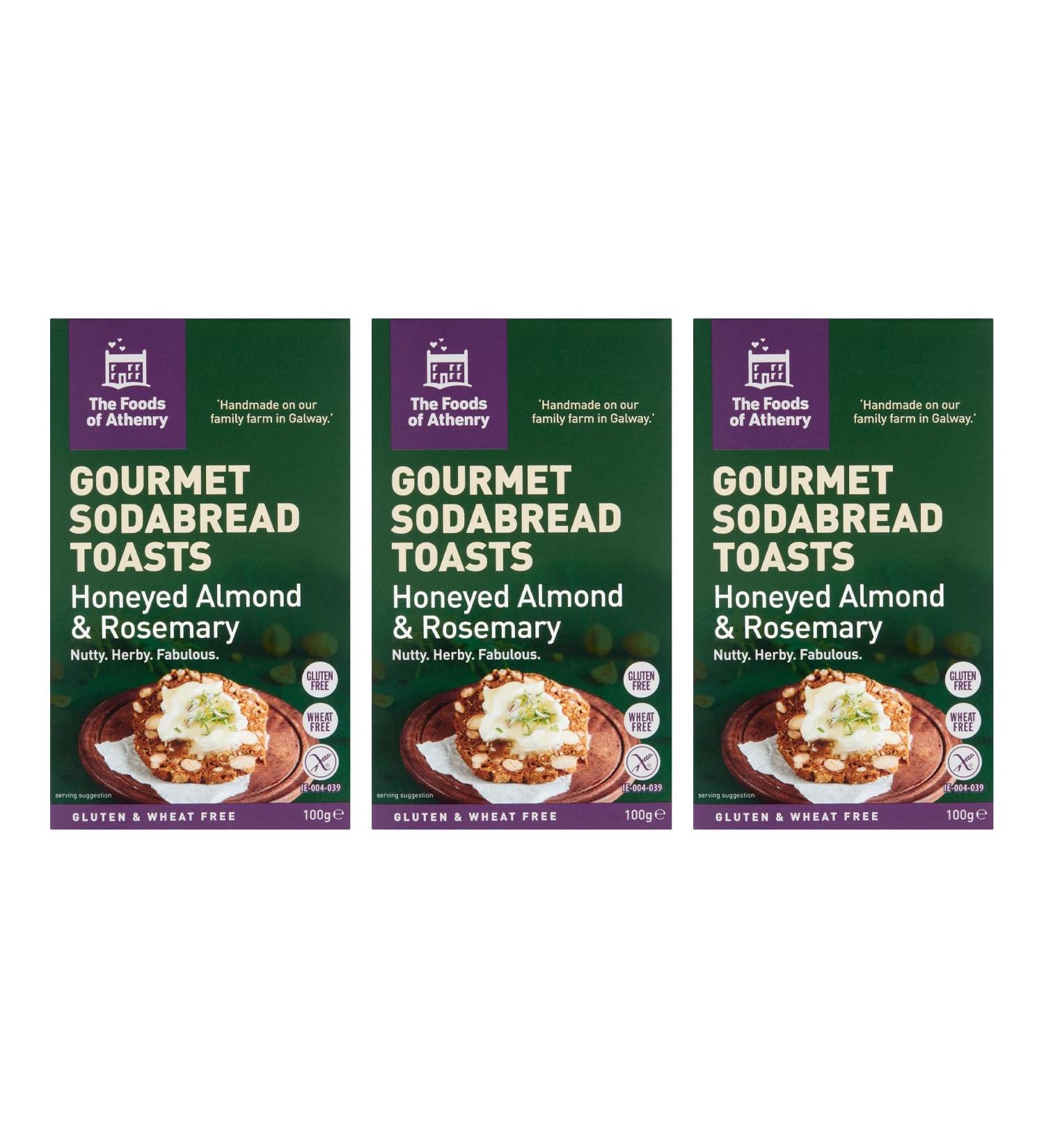 The Foods of Athenry Honeyed Almond & Rosemary Sodabread Toasts 100g - Pack of 3