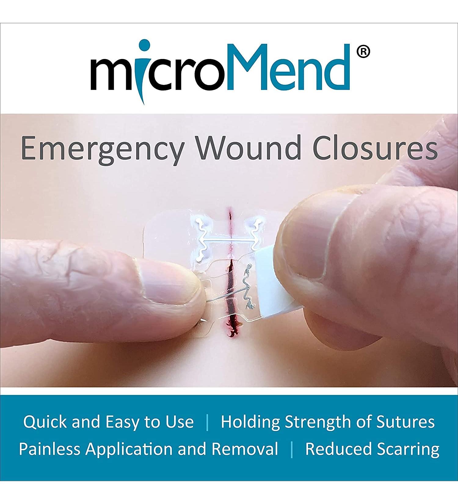 microMend Emergency Wound Closures Kit - Surgical Quality Laceration Repair Without Stitches - Includes 2 Medium Devices, Gauze, and Antiseptic Wipe - Buy Online on GoSupps.com