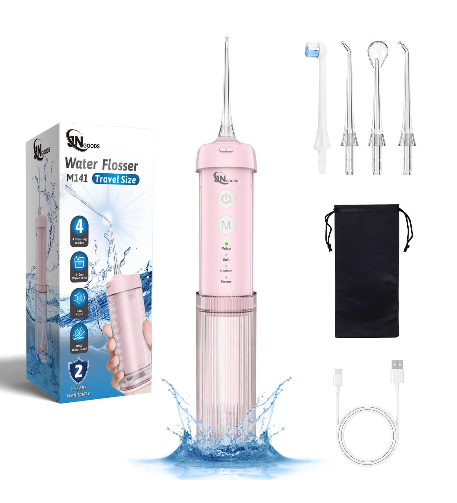 Mini Portable Water Flosser - Travel-Friendly Teeth Cleaner IPX7 Waterproof 4 Modes | Best for Braces & Oral Care (Pink - Buy Online on GoSupps.com