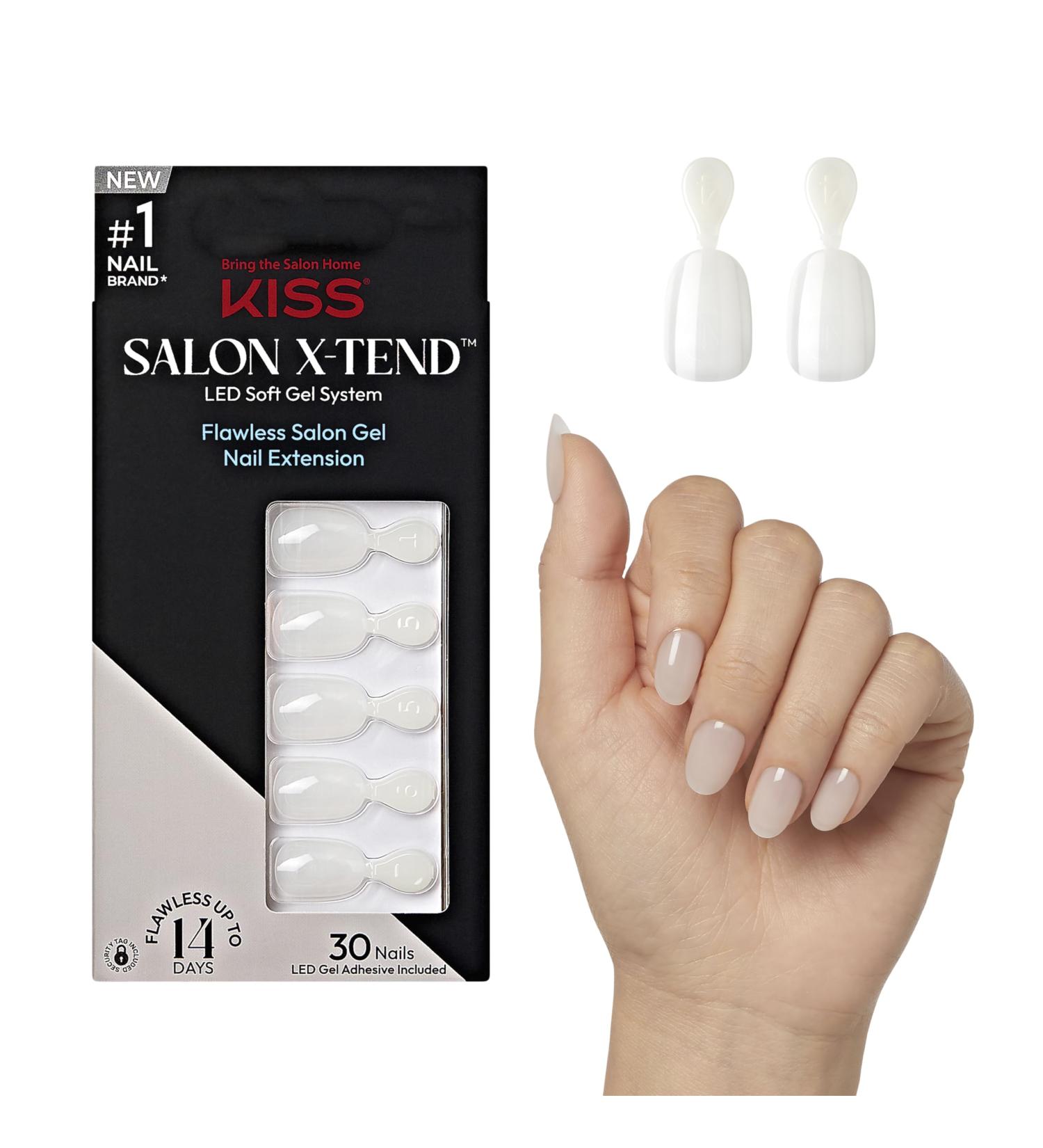KISS Salon X-tend Press On Nails Nail Glue included Keep It light White Short size Oval shape 34 Ct. - Buy Online on GoSupps.com