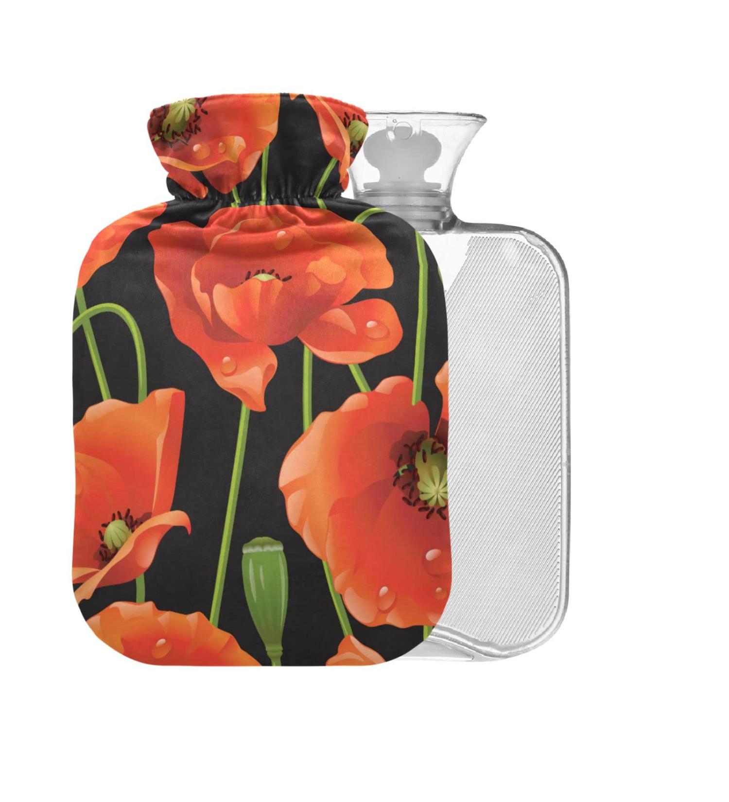 Poppy BAP Free Hot Water Bottle with Cover - 2L Large Hot Water Bag for Pain Relief & Therapy | International Shipping - Buy Online on GoSupps.com