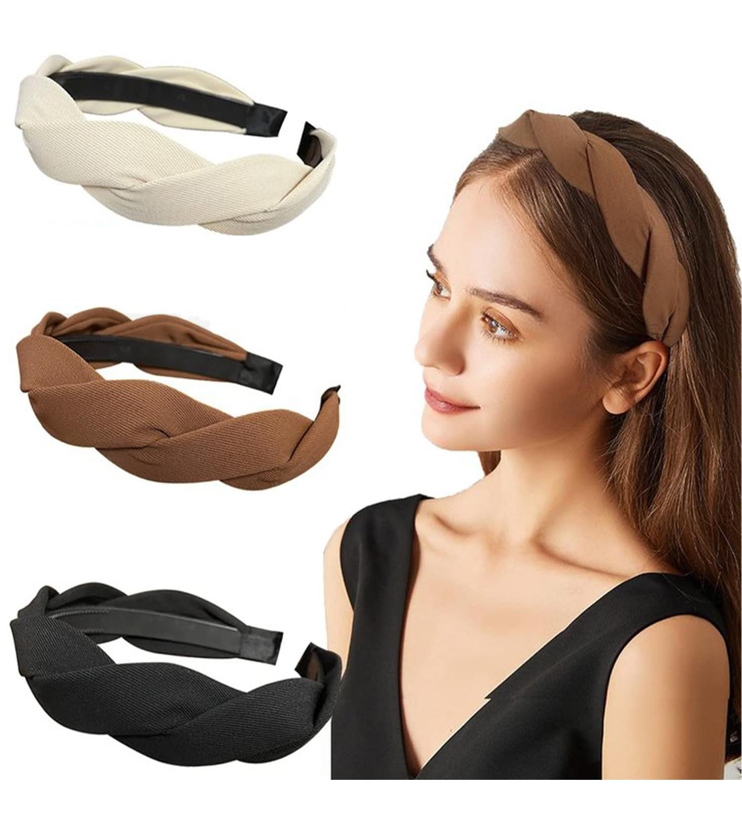Nayyana Fashionable 3-Piece Wide Braided Headbands for Women & Girls - Non-Slip Hair Accessories in 3 Colors - Buy Online on GoSupps.com