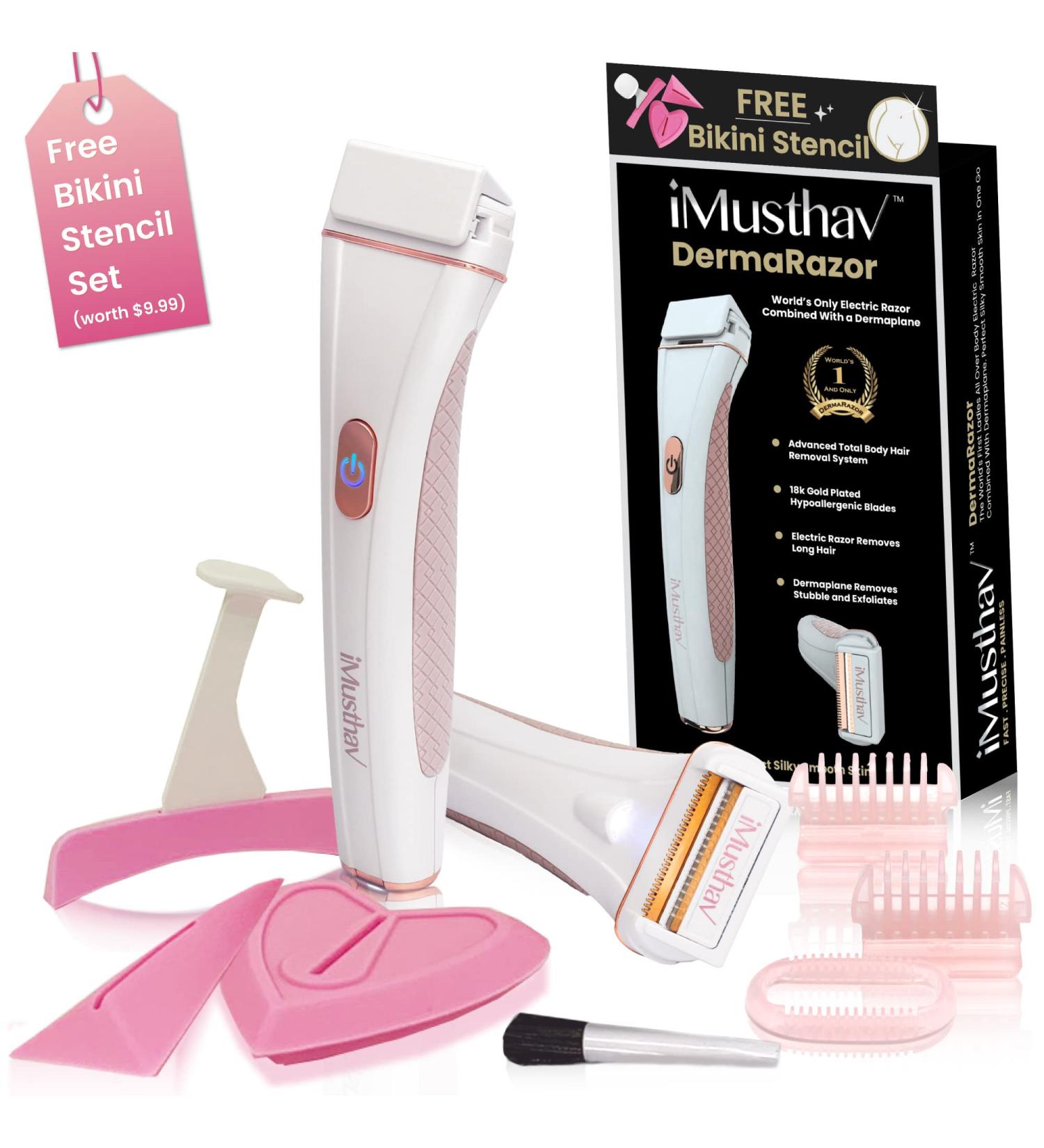 iMusthav DermaRazor - Women's Body Hair Remover | Smooth Skin, USB Rechargeable 18K Gold Plated Blade (MV500-G) - Buy Online on GoSupps.com