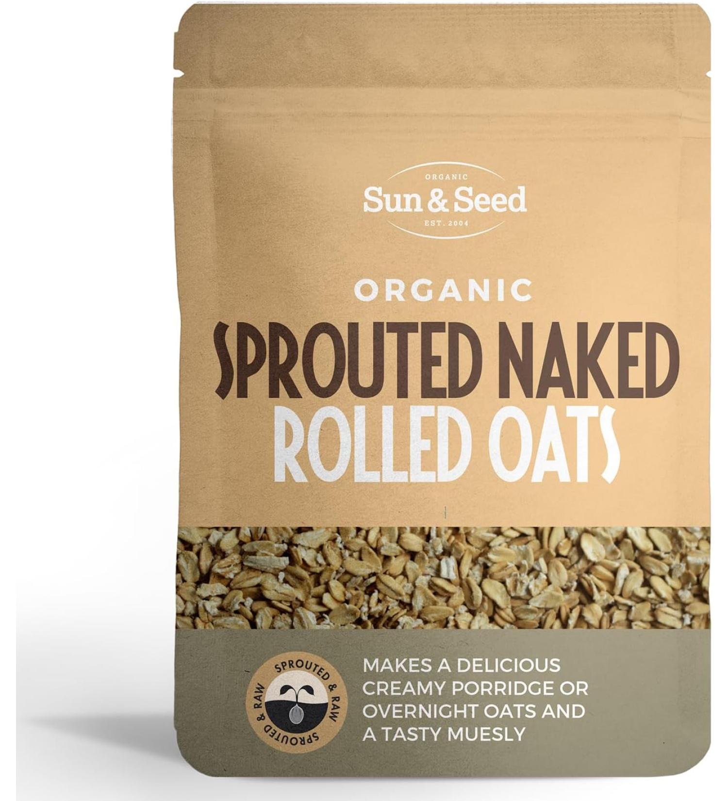 Sun & Seed Organic Sprouted Rolled Oats 250g - Vegan Source of Fiber & Protein - Raw & Natural - Buy Online on GoSupps.com
