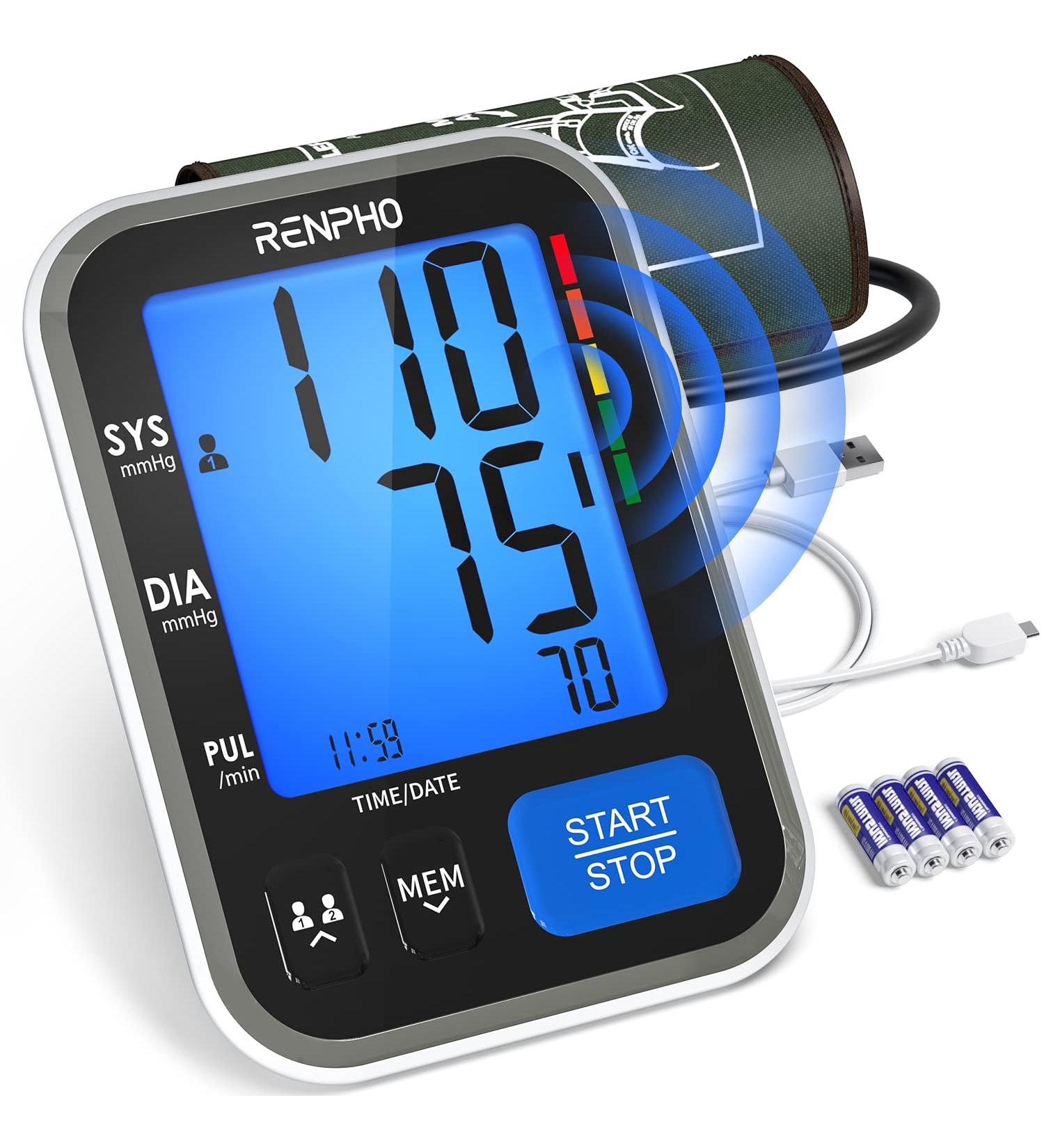RENPHO Blood Pressure Machine with Large Cuff and Talking Function Accurate Digital BP Monitor for Home Use Large Display 2 Users 240 Recordings