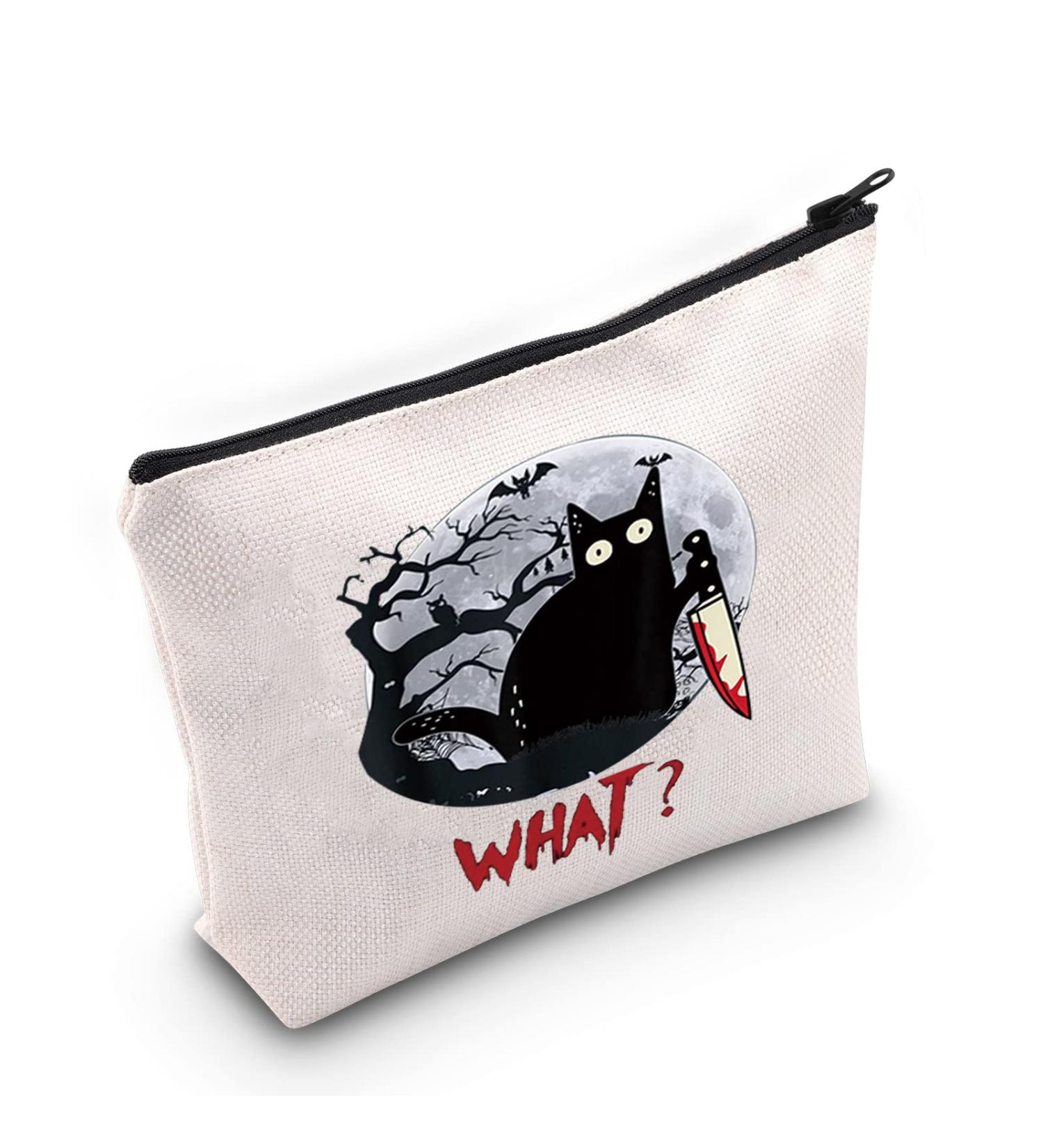 LEVLO Murderous Cat Cosmetic Bag with Knife - Trendy Makeup Pouch for Women & Girls | Unique Cat What Design - Buy Online on GoSupps.com