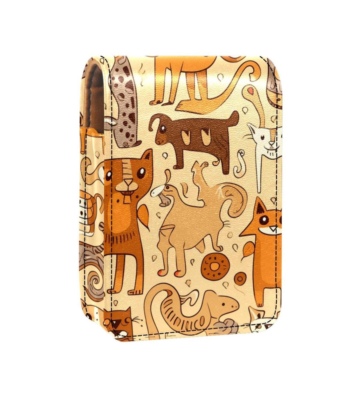 Travel Lipstick Organizer Case | Portable Makeup Bag with Mirror | Floral Cats & Dogs Design - Buy Online on GoSupps.com