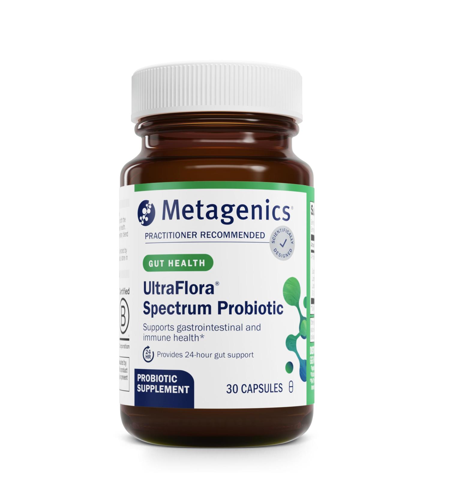 Metagenics UltraFlora Spectrum - Shelf-Stable Probiotic for Gut & Digestive Wellness Healthy Microbiome & Flora Support* - Non-GMO & Gluten-Free - 1-Month Supply - 30 Capsules 30 Count (Pack of 1) - Buy Online on GoSupps.com