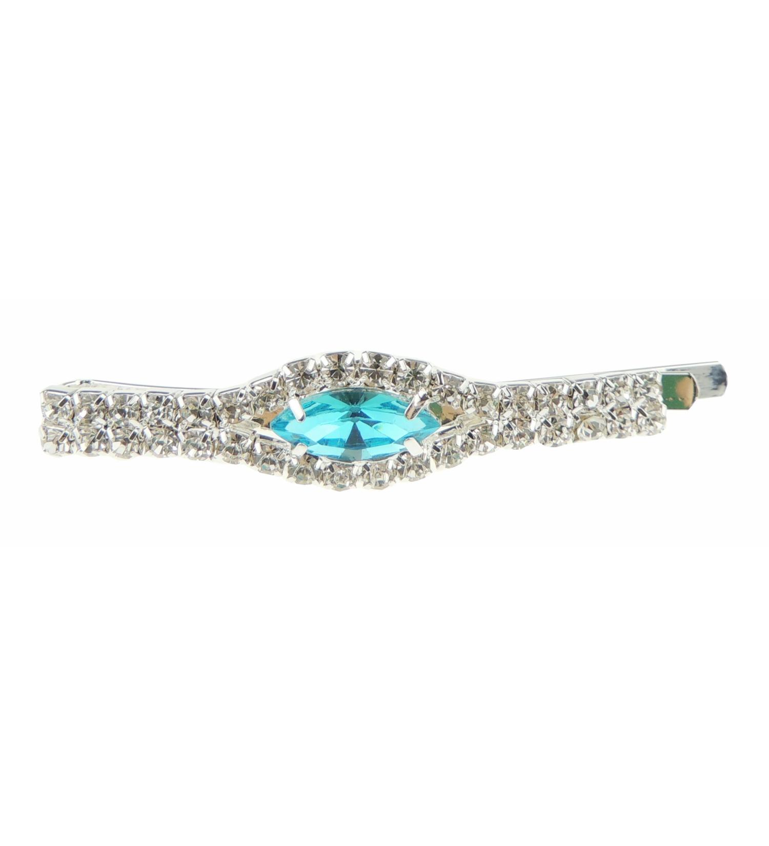 ONE GRIP Womens Silver Tone Sparkly Bow Rhinestone Stones Jeweled Crystal Diamante Party Birthday Christmas Bridal Wedding Slide Hairpin Hair Clip Bobby Pin (Turquoise)