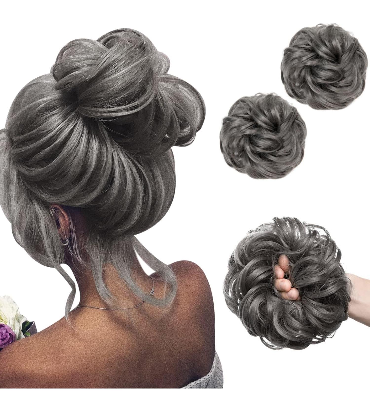 SARLA 2PCS Dark Grey Messy Hair Bun Hair Pieces for Women - Updo Hair Extensions for Girls - Synthetic Bun Hairpieces for a Stylish Look - Buy Online on GoSupps.com