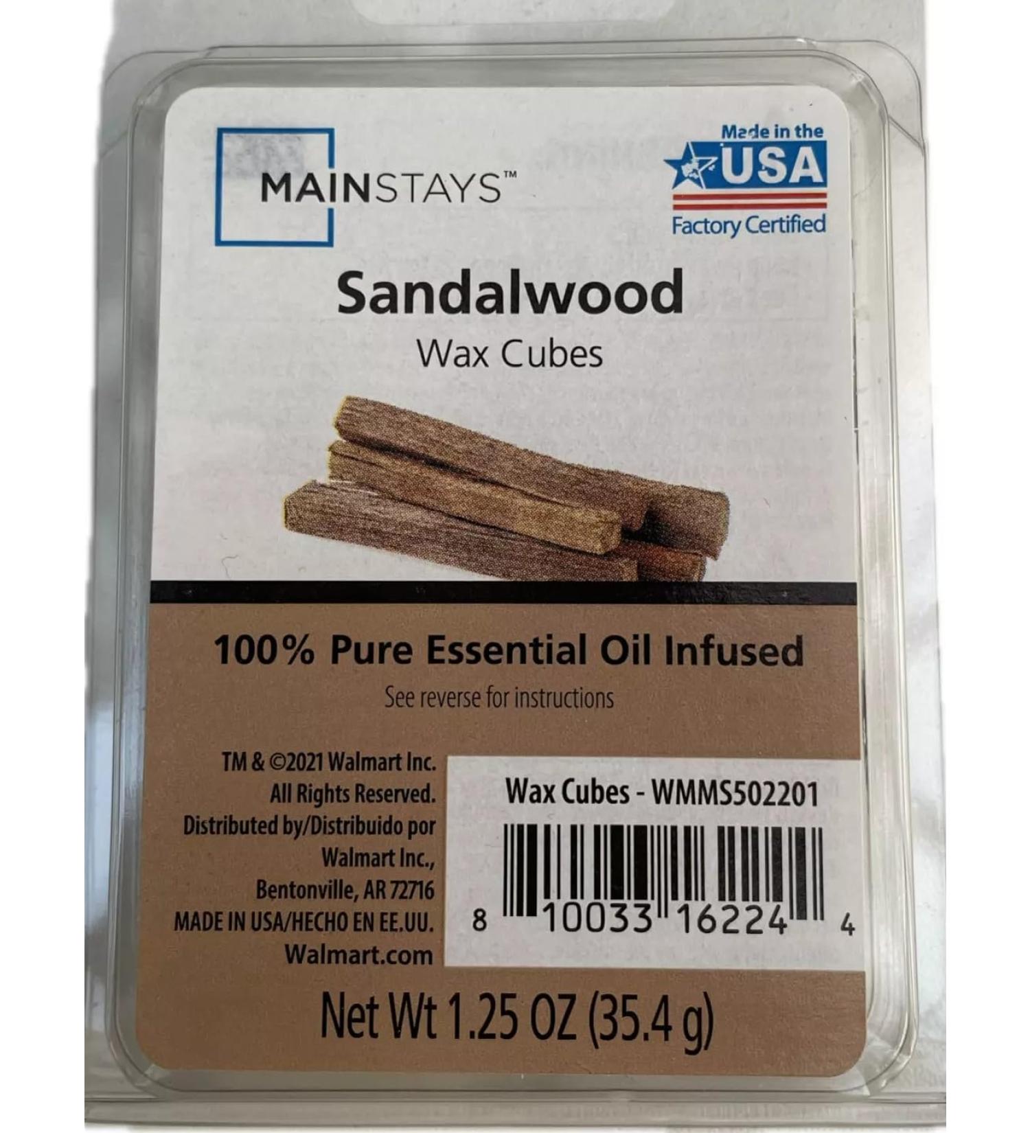 Mainstays Pure Essential Oil Infused Wax Melts Sandalwood 1.25 oz 6 Cubes