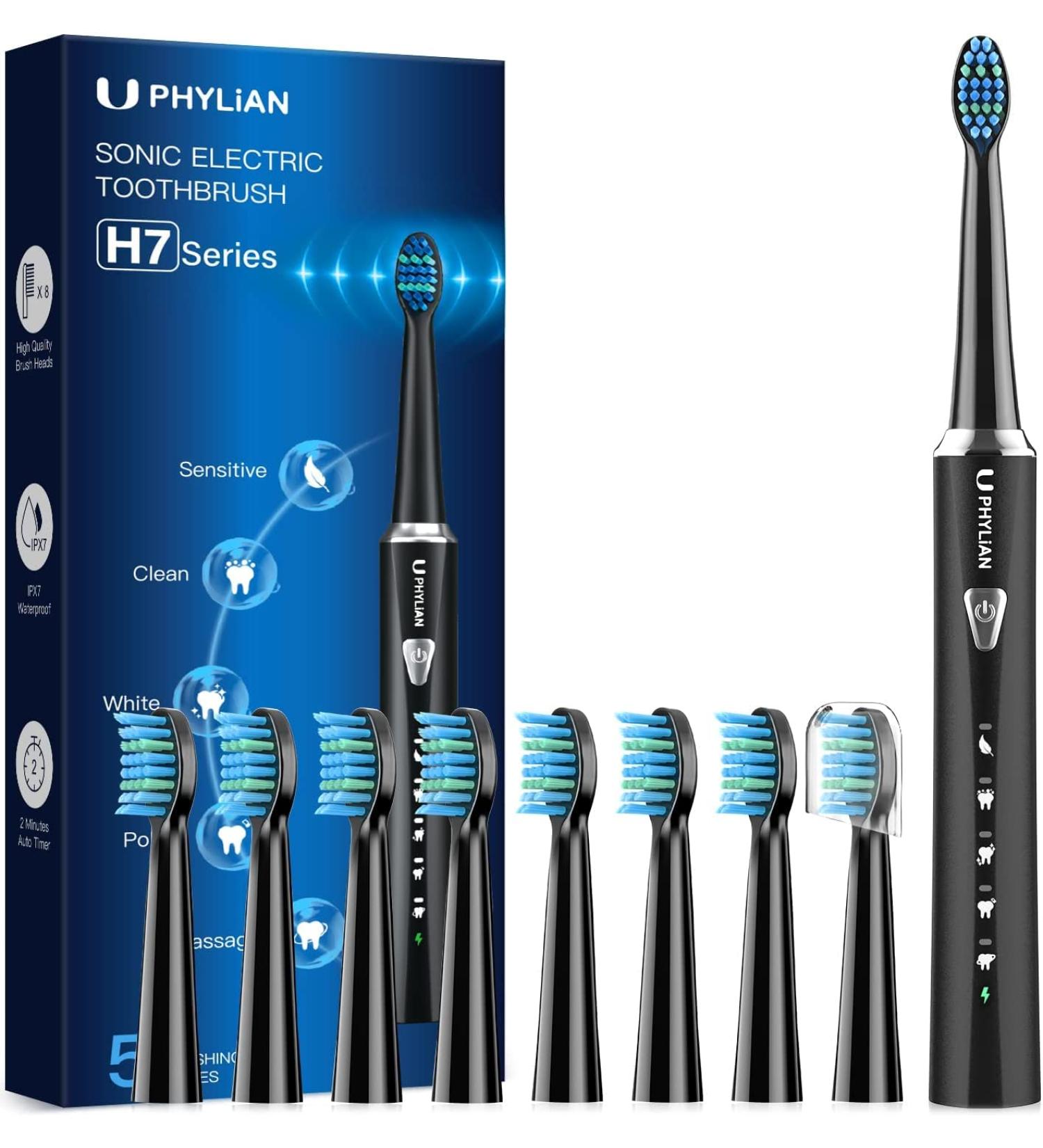 PHYLIAN Electric Toothbrush for Adults | 5 Modes, 2 Minute Timer, 8 Heads | Sonic Toothbrush in Dray Gray - Buy Online on GoSupps.com