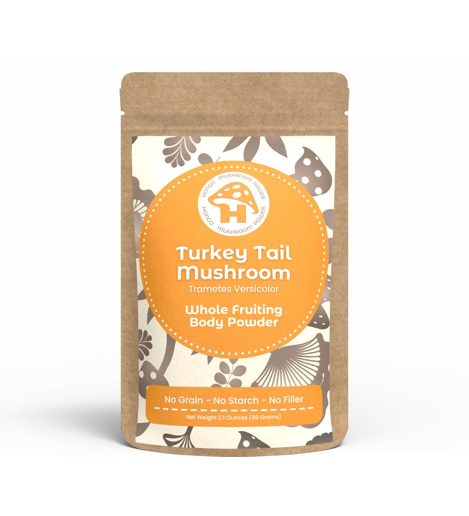 Hongo Mushroom Power - Turkey Tail Mushroom Powder - Pure Fruiting Body No Grains No FIllers 60g Pouch - Buy Online on GoSupps.com