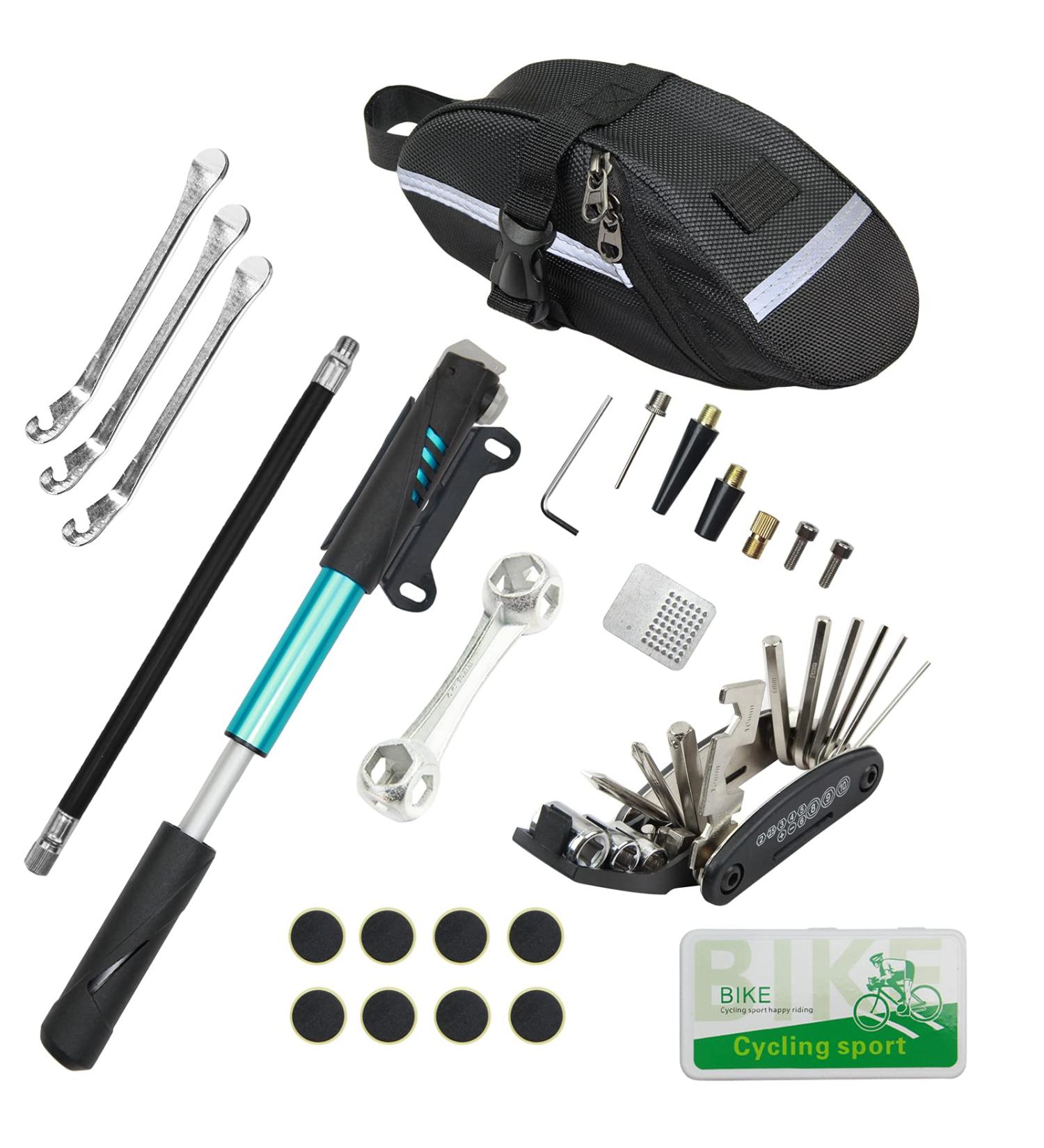 CHUMXINY Bike Repair Kit with 16-in-1 Tool, Mini Pump, and Patch Kit - Mountain & Road Bike Tire Repair Tool Set in Blue - Buy Online on GoSupps.com