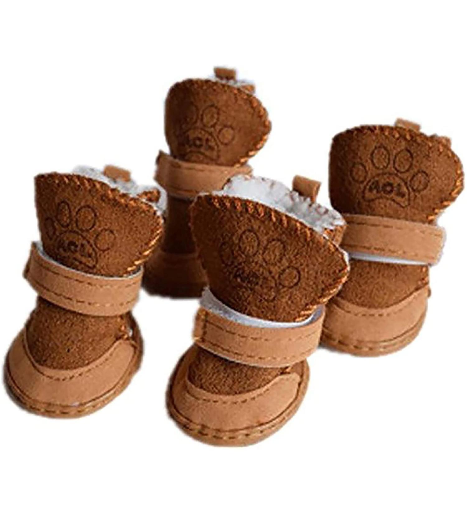 GabeFish Puppy Cozy Winter Boots | Anti-Slip Velcro Snow Shoes for Small Medium Pets - 5lb Brown - Buy Online on GoSupps.com