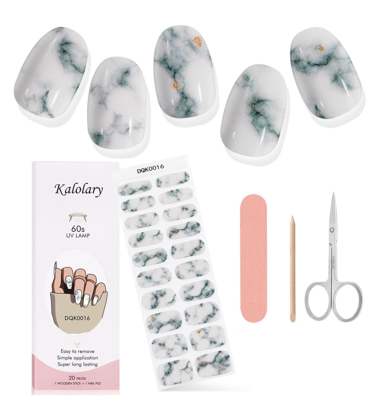 Kalolary Gel Nail Polish Strips Nail Gel Art Sticker Waterproof Full Nail Wraps Decal Sets with Scissors Nail File and Stick for Women Girls Nail Art Decor (UV/LED Lamp Required)-16 - Buy Online on GoSupps.com