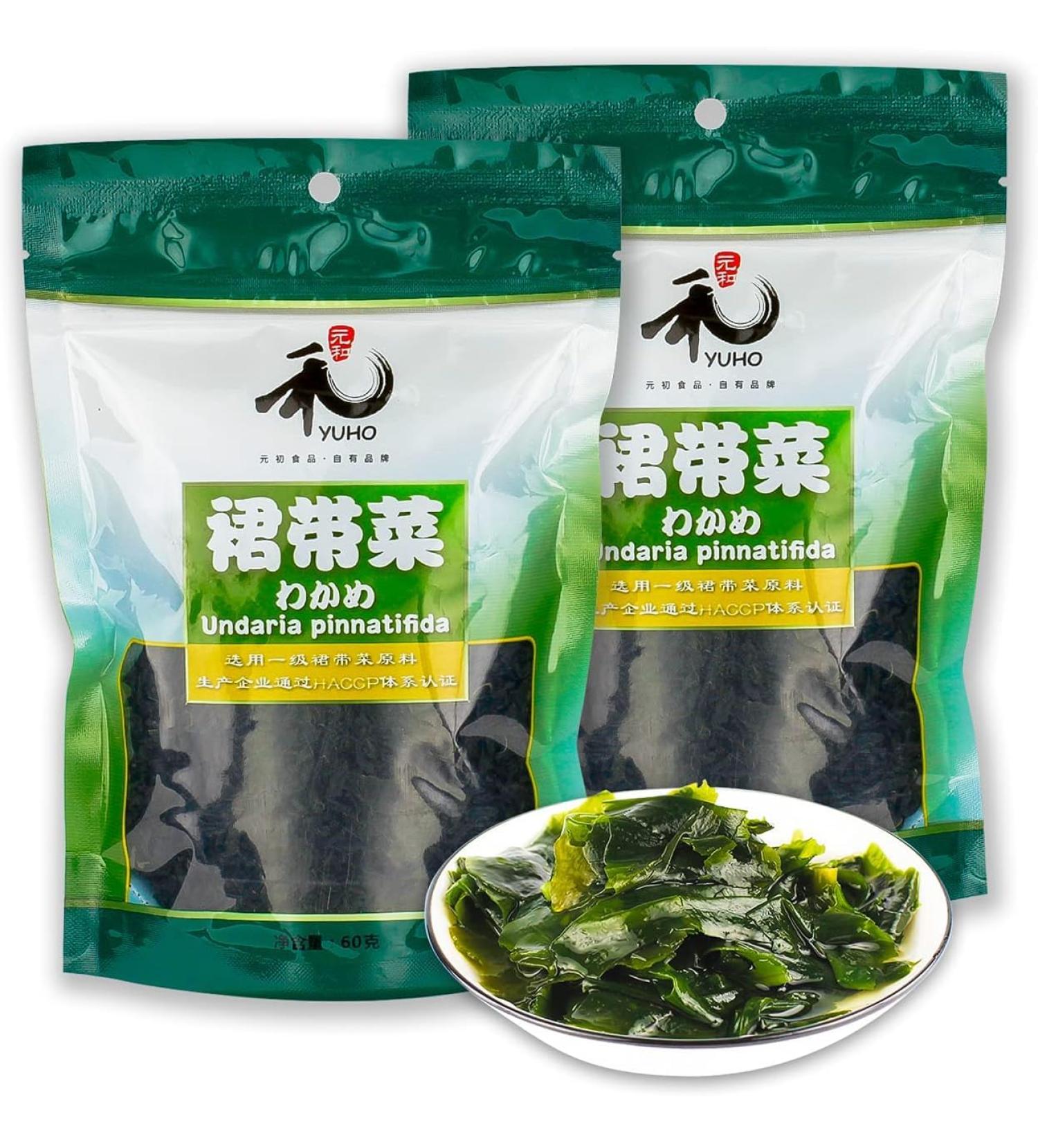 YUHO First-Grade Wakame Raw Material Hand-Harvested Sun Dried Seaweed Soft Texture Mild Taste 60g (Pack of 2) - Buy Online on GoSupps.com