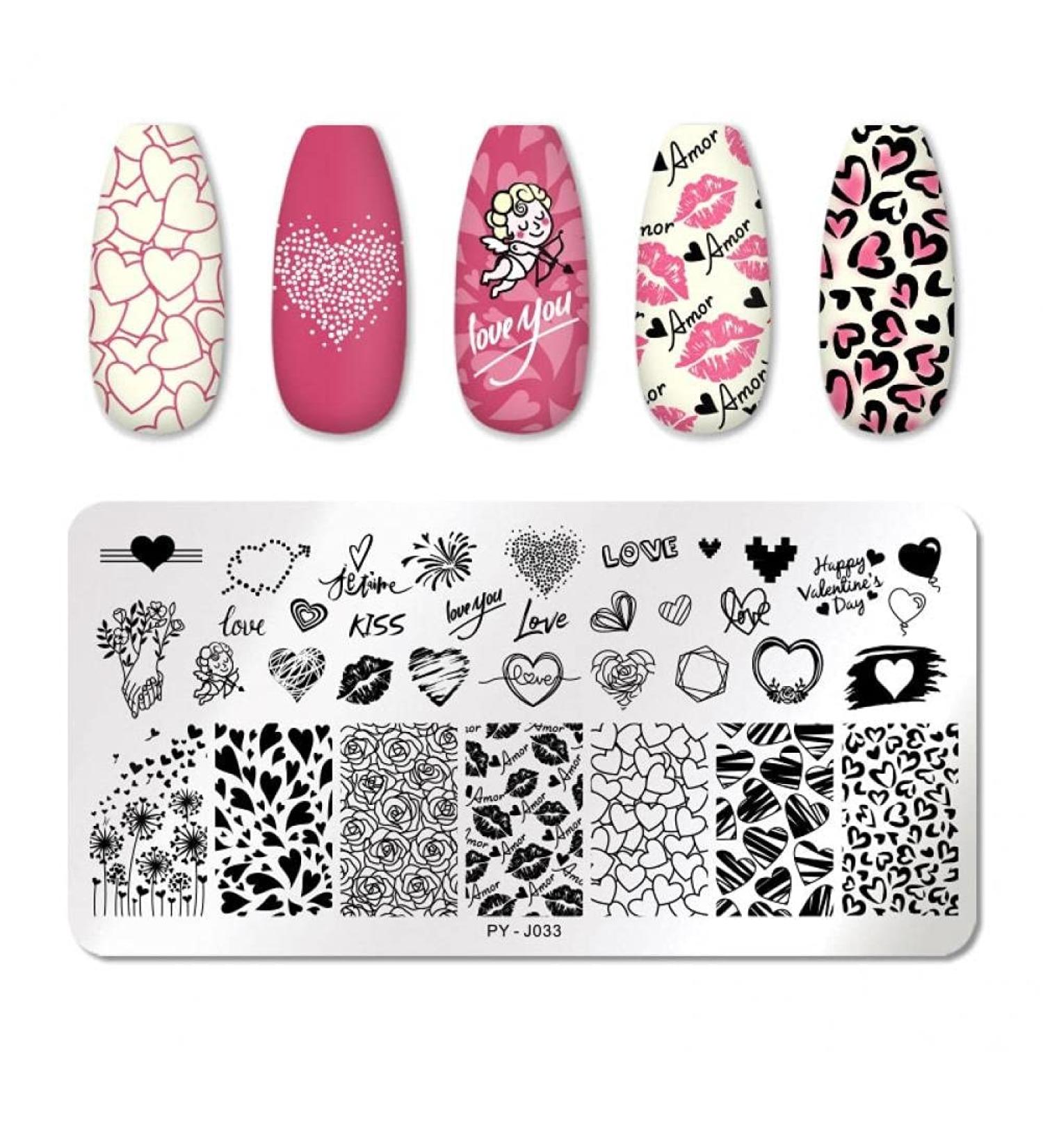 Valentine's Day Nail Stamping Plates Kit - Rose Design Stainless Steel Nail Art Tools for Unique Nail Designs - Shop Internationally - Buy Online on GoSupps.com