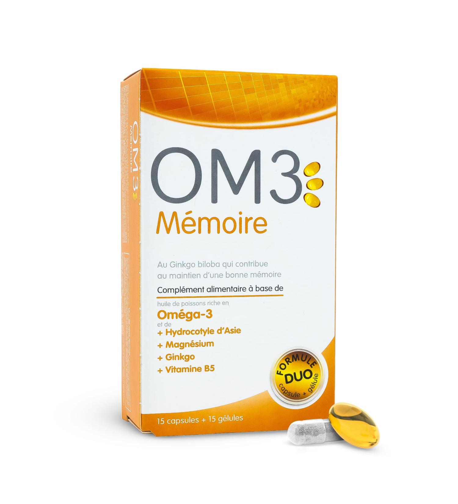 OM3 - Memory-Duo Formula: Fish & Plant Oil - Omega-3 Centella Gingko Magnesium and Vitamin B5 - 15 capsules + 15 capsules - Buy Online on GoSupps.com