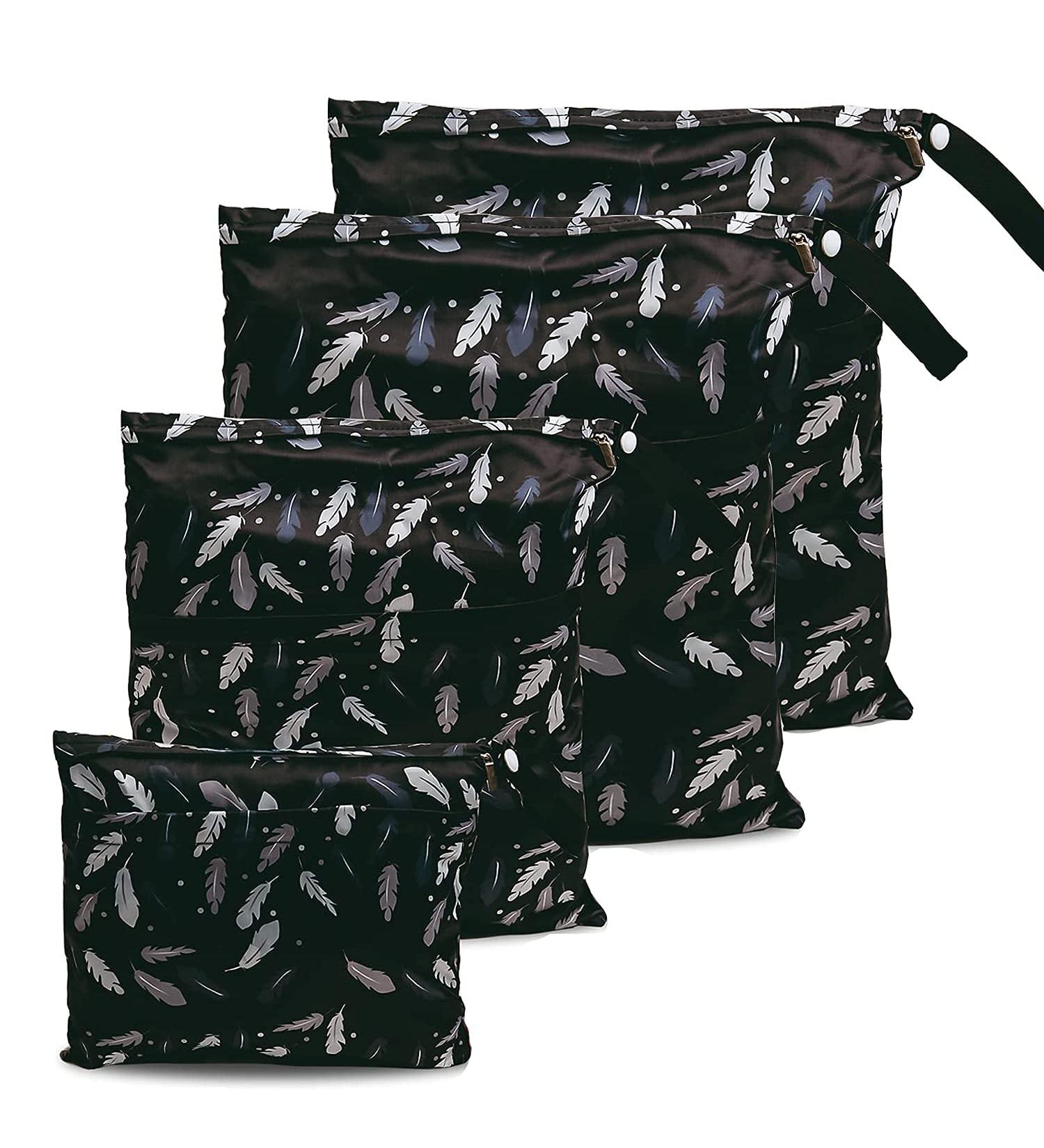 AUPOWER 4 Pcs Cloth Nappy Wet Bags | Reusable Waterproof Wet Dry Bag for Baby | Beach Pool Daycare Gym Diaper Travel | Black - Buy Online on GoSupps.com