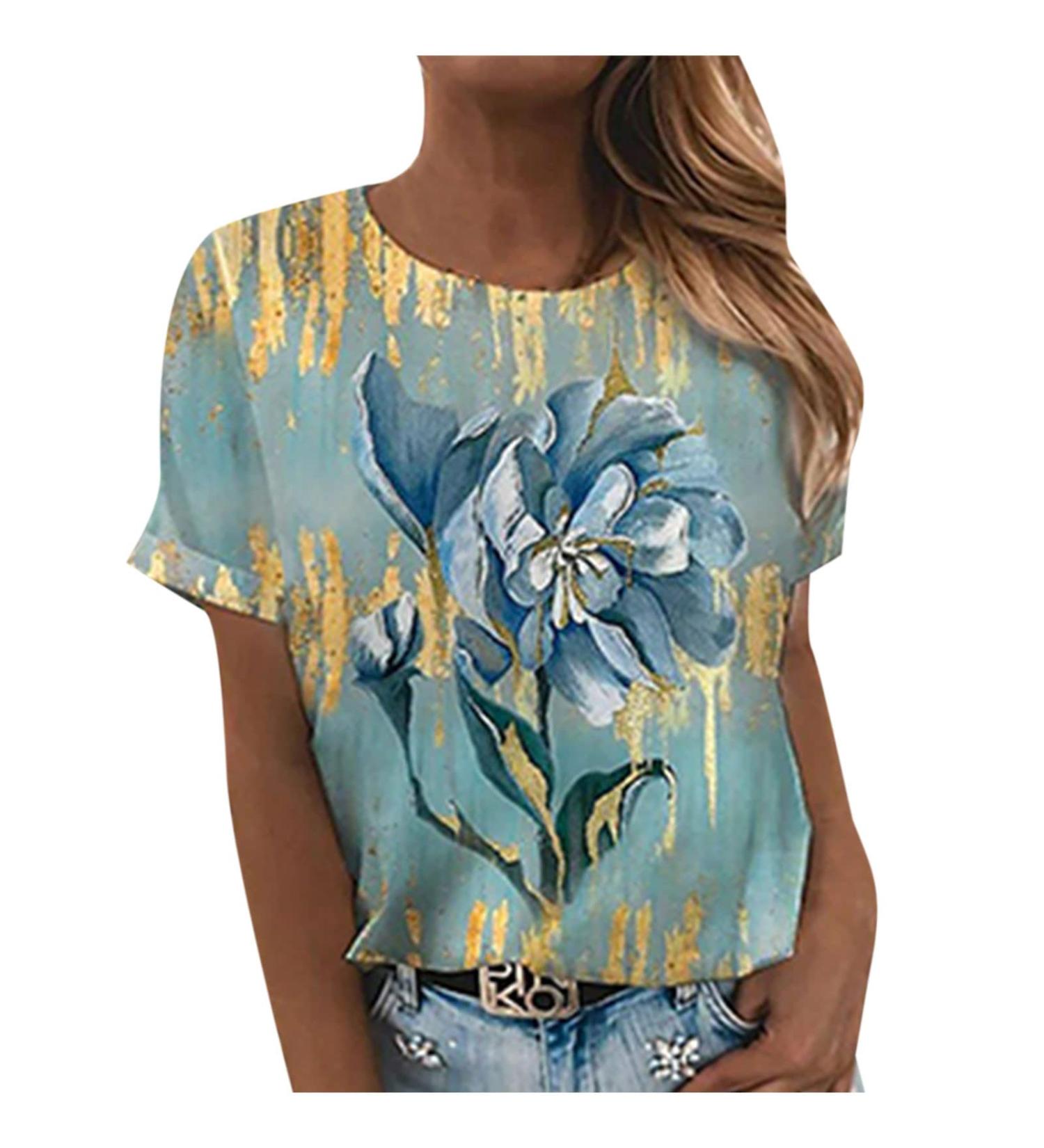Vintage Flowers Printed Women's T-Shirt | Short Sleeve Casual Blouse | Round Neck Graphic Tee - XX-Large Green - Buy Online on GoSupps.com