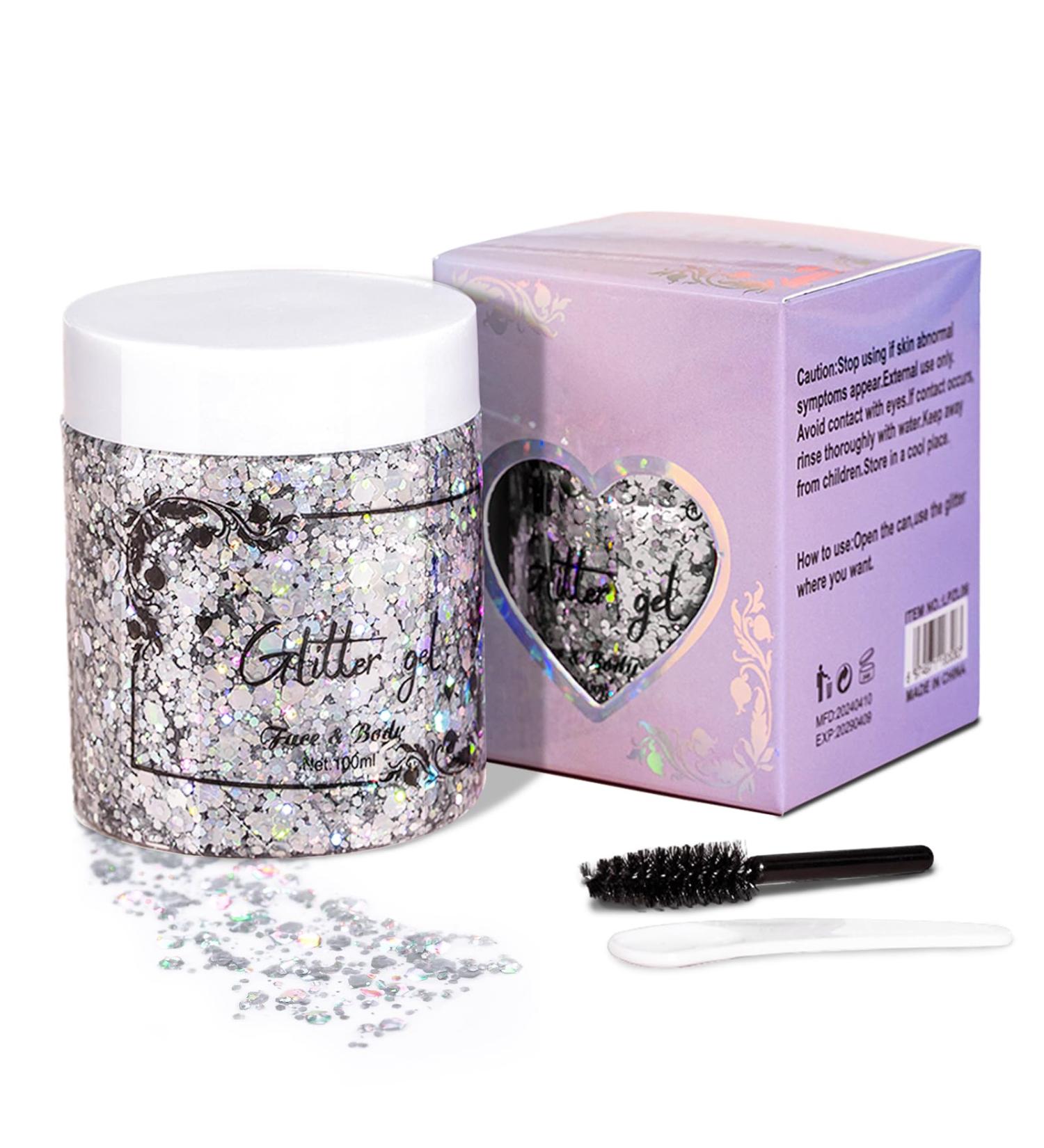 Buy DAGEDA Silver Body Glitter - 100ml Chunky Rave & Festival Accessories | Holographic Face & Hair Glitter for Mermaid Makeup - Buy Online on GoSupps.com