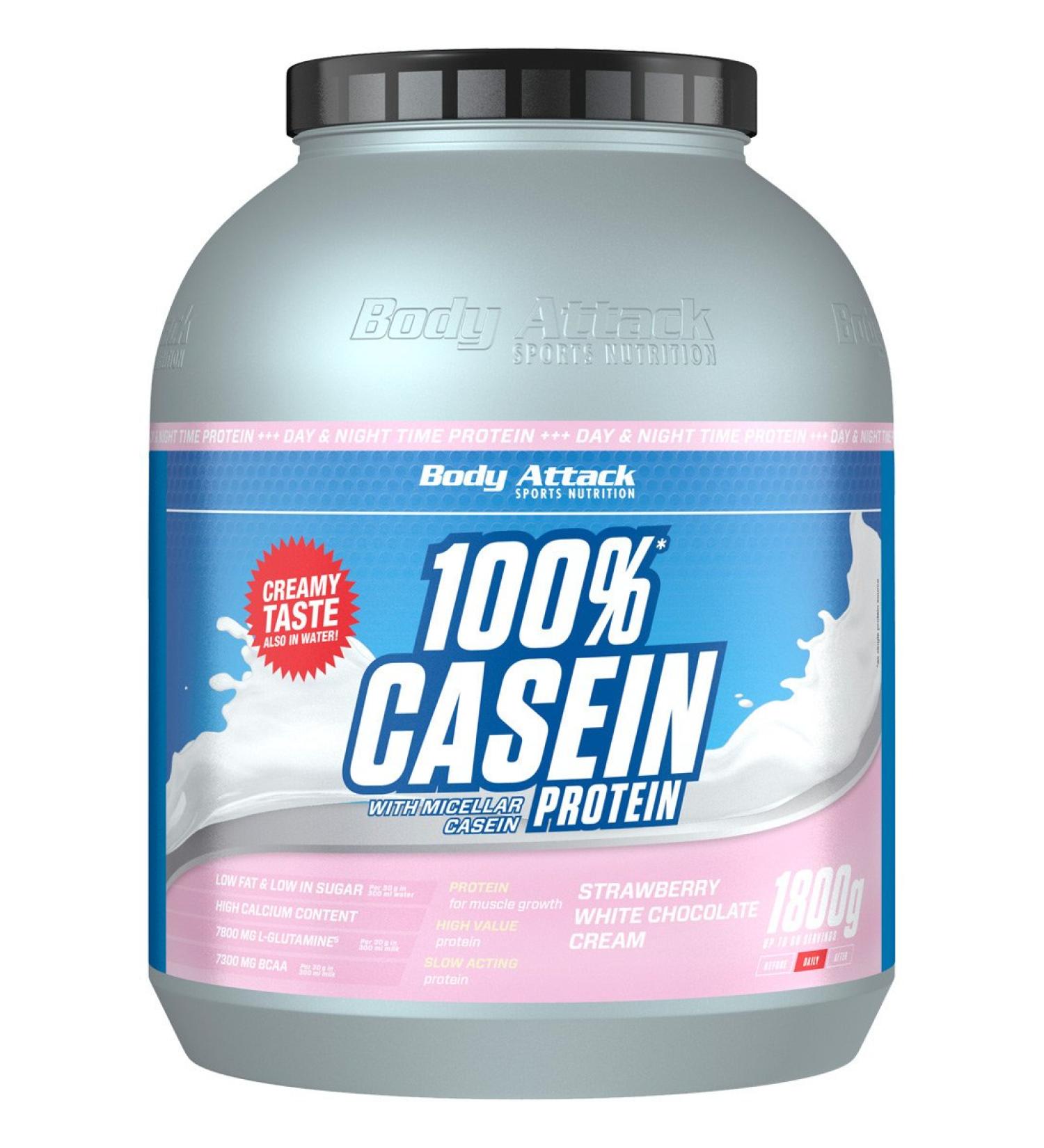 Body Attack 100% Casein Protein - Strawberry White Chocolate 1.8kg | Premium Muscle Building Powder for Lasting Protein Supply - Buy Online on GoSupps.com