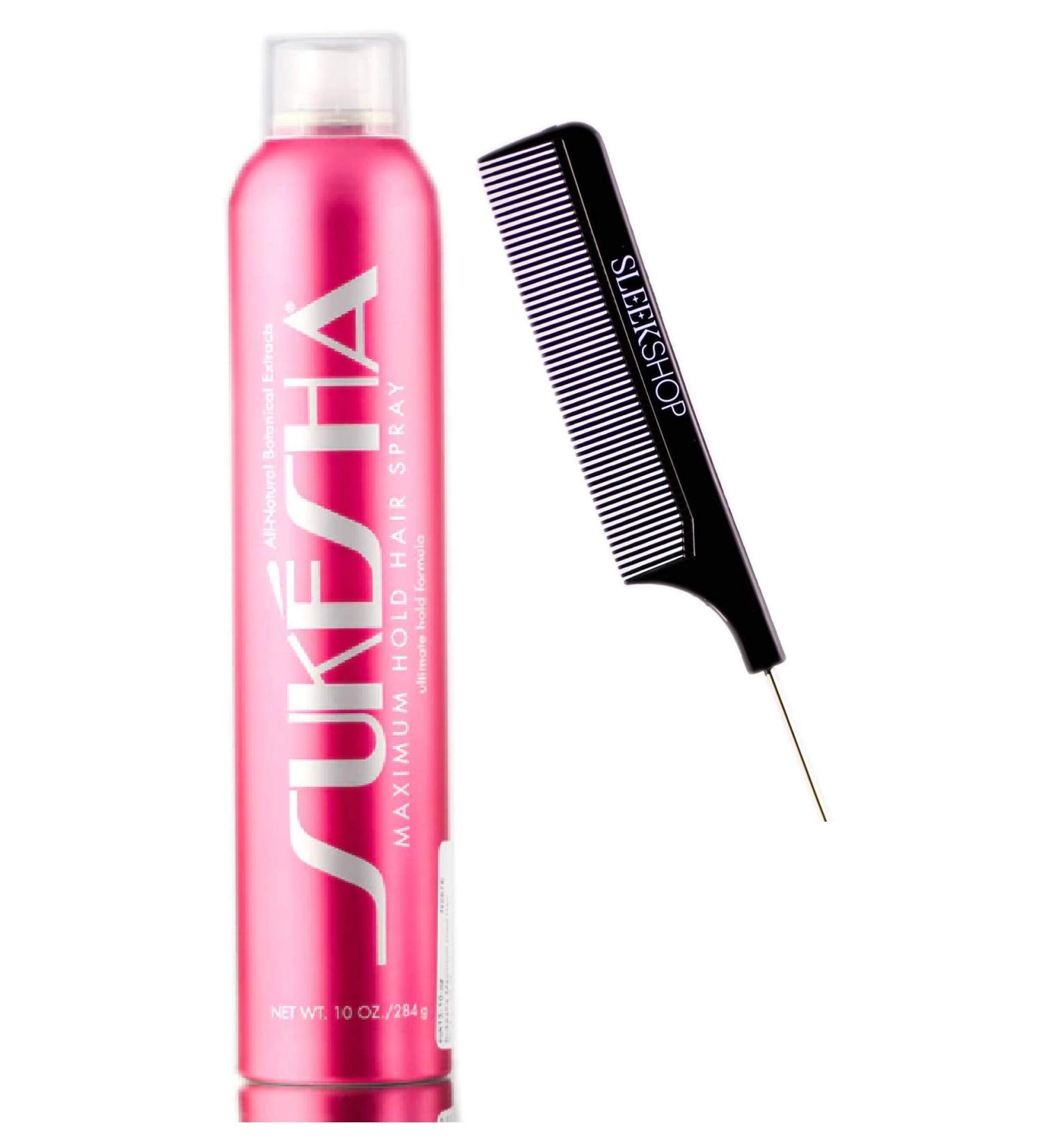 Sukesha Maximum Hold Hair Spray ultimate hold aerosol formula (with Sleek Steel Pin Tail Comb) (10 oz / 284 gram - retail size) 5 Ounce (Pack of 2)