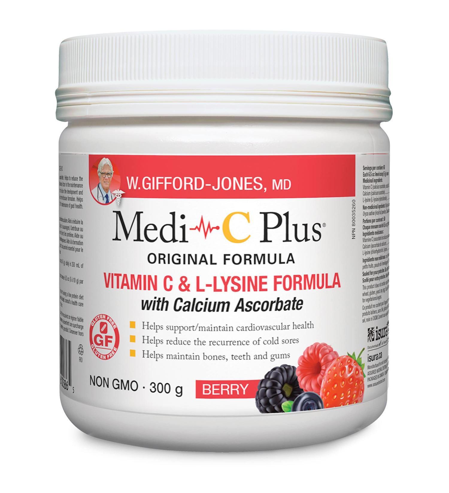 Preferred Nutrition Medi C Plus Lysine Berry with Calcium Powder Vitamin C & L - Lysine Formula - 300g C - Buy Online on GoSupps.com