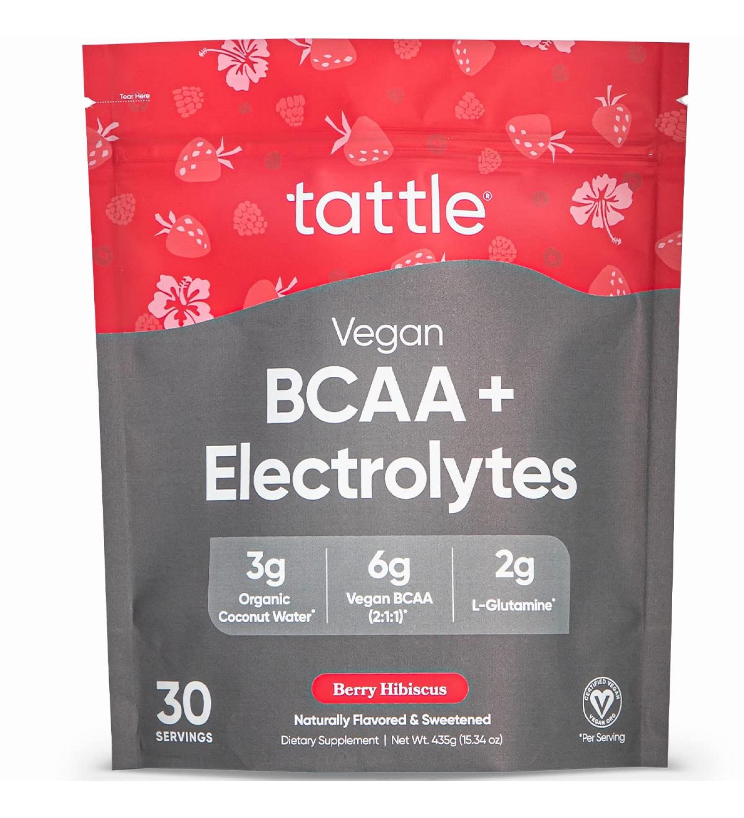 Tattle Vegan BCAA Powder & Electrolytes - Berry Hibiscus 30 Servings, Vegan Certified, Muscle Recovery & Hydration - Buy Online on GoSupps.com