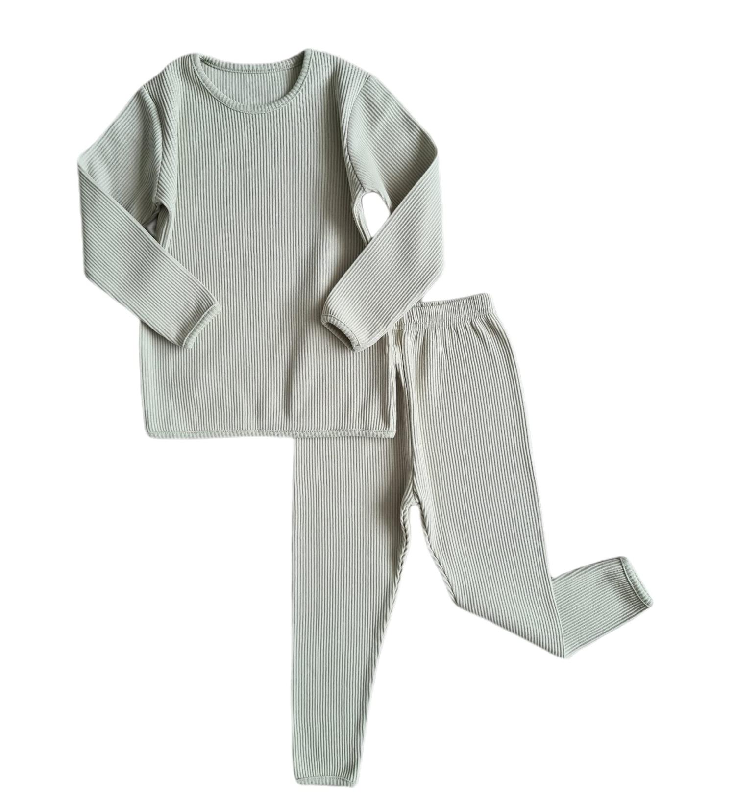 DreamBuy Unisex Ribbed Pyjama Set - 20 Colors - 4-5 Years Sage - Buy Online on GoSupps.com
