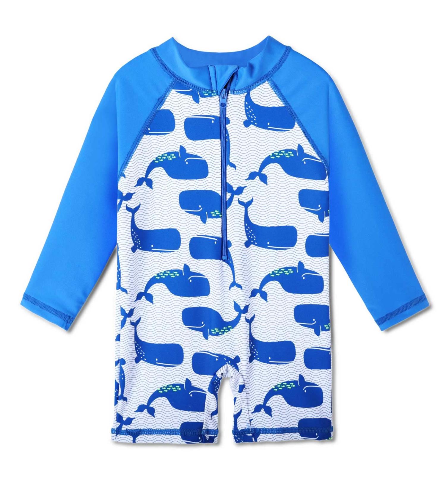 HUAANIUE Baby Girls Long Sleeve One Piece Swimwear UPF 50+ | 5-6 Years | White Blue Whale Design - Buy Online on GoSupps.com