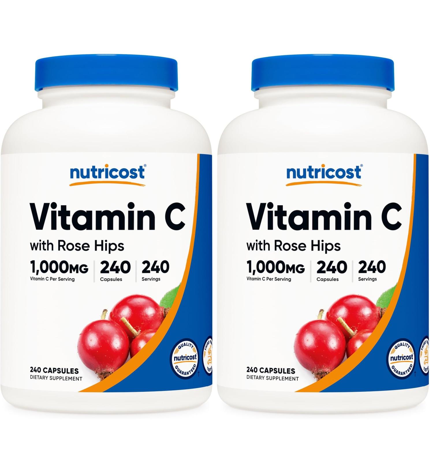 Nutricost Vitamin C with Rose HIPS 1025mg 240 Capsules - Vitamin C 1 000mg Rose HIPS 25mg Premium Non-GMO Gluten Free Supplement (Pack of 2) - Buy Online on GoSupps.com