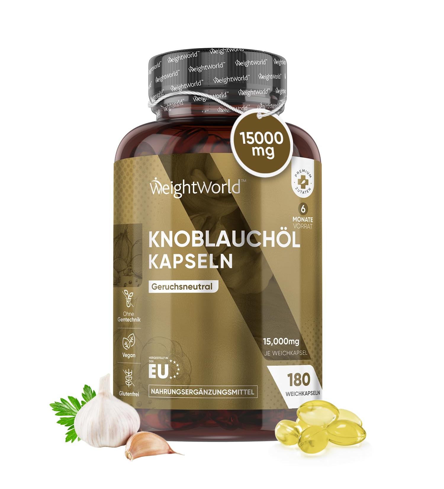 Garlic Soft Capsules 15 000mg - 180 Vegan Capsules | Allicin Extract | Cold-Pressed Garlic Oil | Fermented | WeightWorld - Buy Online on GoSupps.com