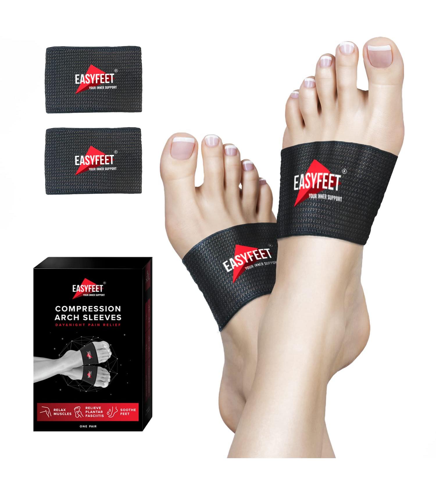 EASYFEET 2023 Arch Support Bands 2pcs Pack - Foot Care Compression for Heel Spurs, Foot Pain Relief & Arch Support - Unisex Braces/Sleeves in 2 Sizes Black - Buy Online on GoSupps.com