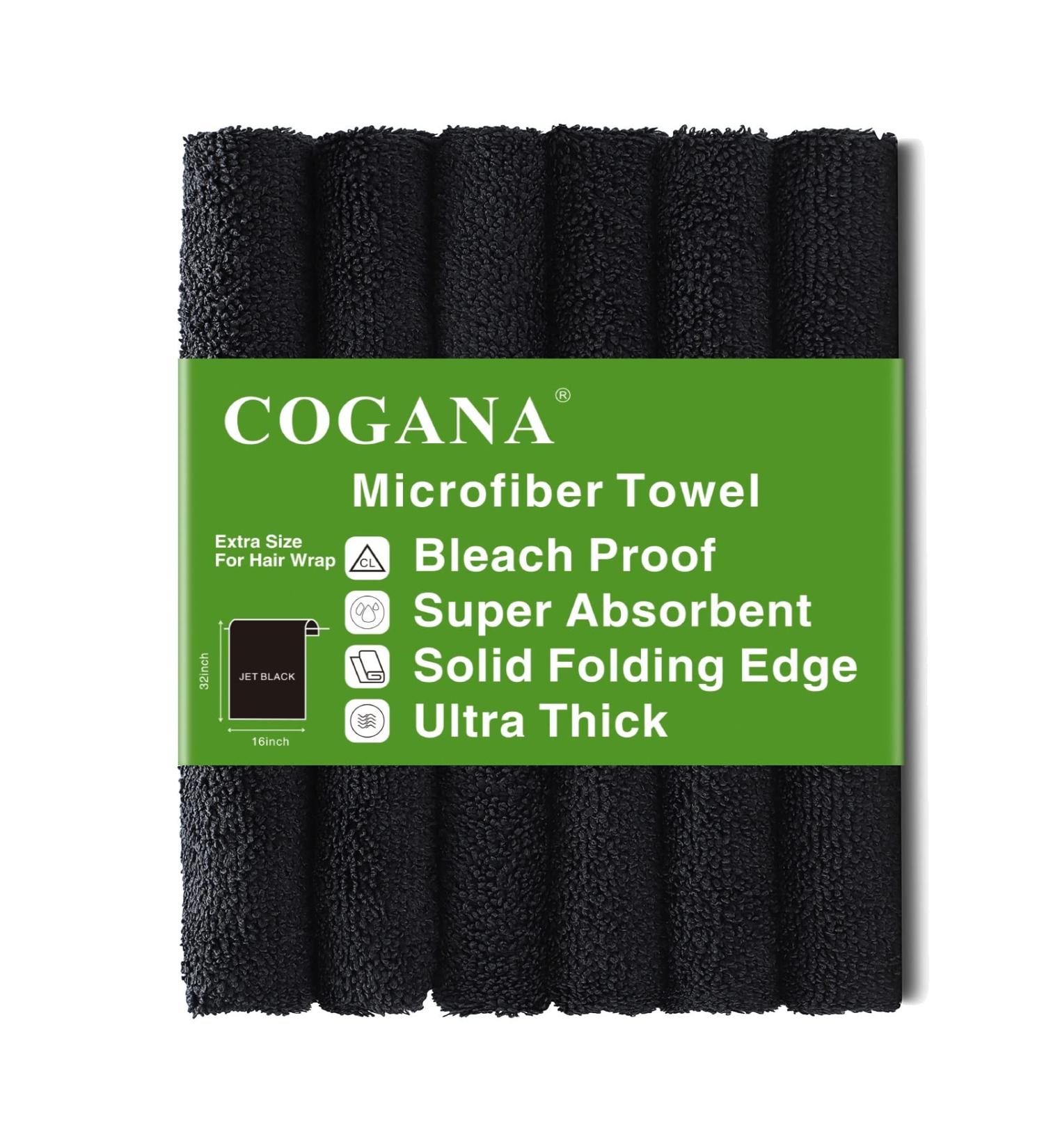 Cogana Microfiber Hair Towels Set 6 Pack - Black, Bleach Proof, Quick Drying - 16X32 Inches - Buy Online on GoSupps.com