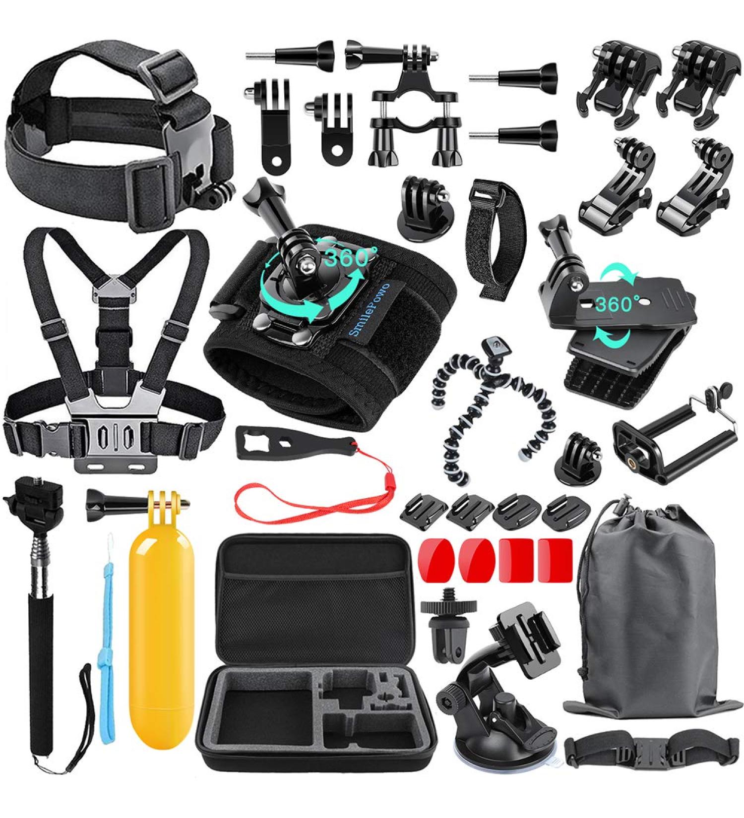 SmilePowo 48-in-1 Accessory Kit for GoPro & Action Cameras - Carrying Case Included - Buy Online on GoSupps.com